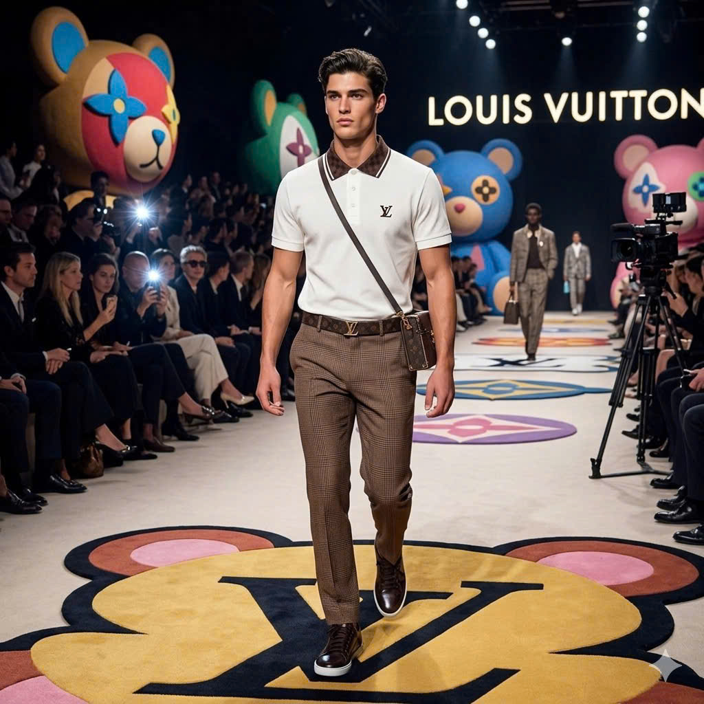 Áo polo Louis Vuitton LV check cổ caro logo thêu ngực Like Auth 48-52 MK\trắng