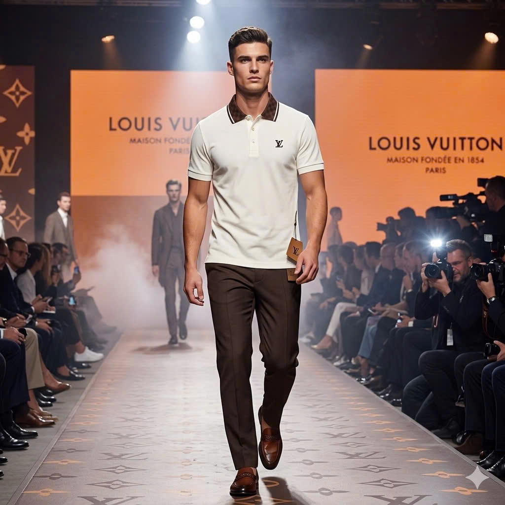 Áo polo Louis Vuitton LV check cổ caro logo thêu ngực Like Auth 48-52 MK\trắng