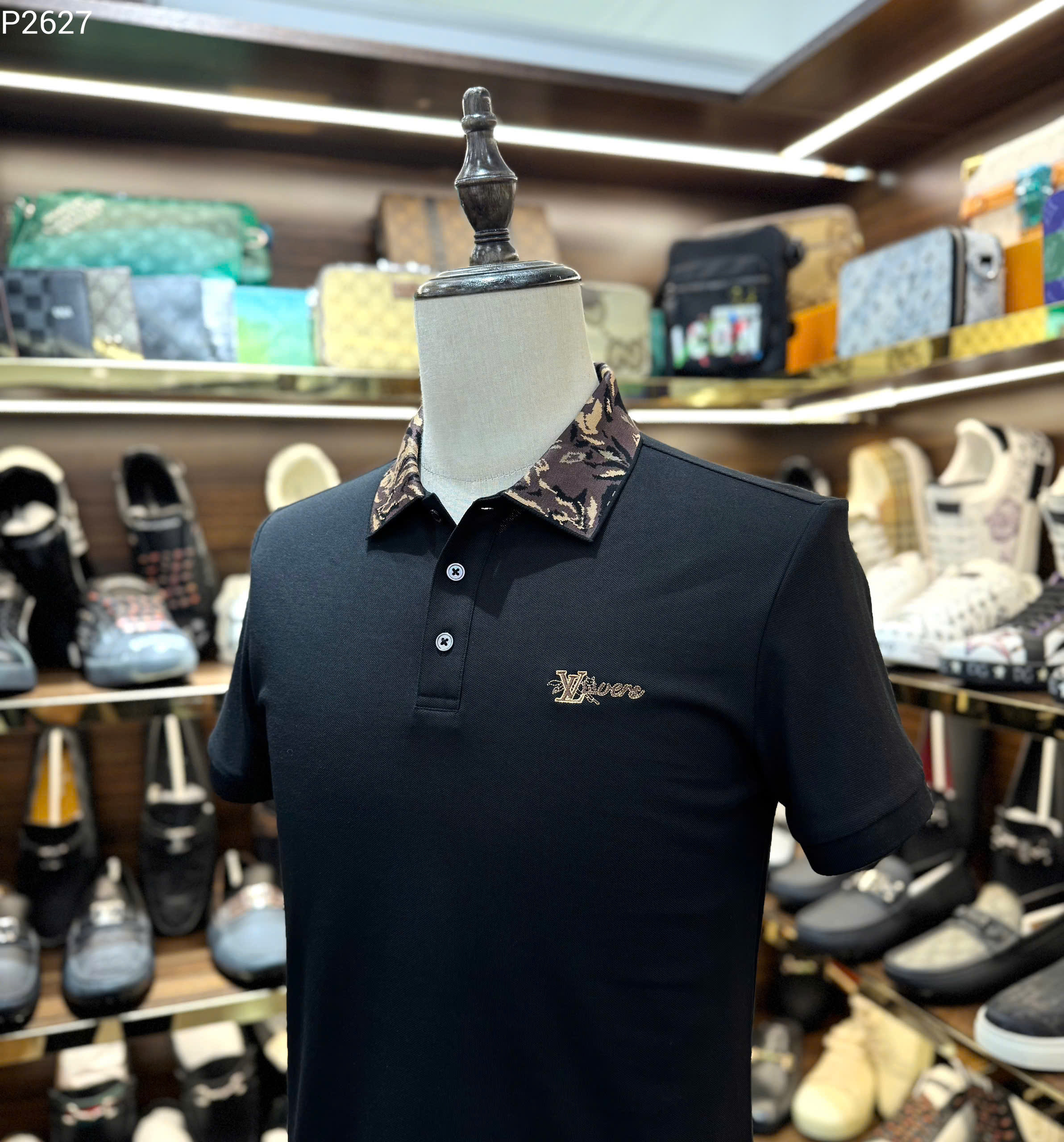 Áo polo Louis Vuitton LV check cổ hoa logo thêu ngực Like Auth S-XL MK