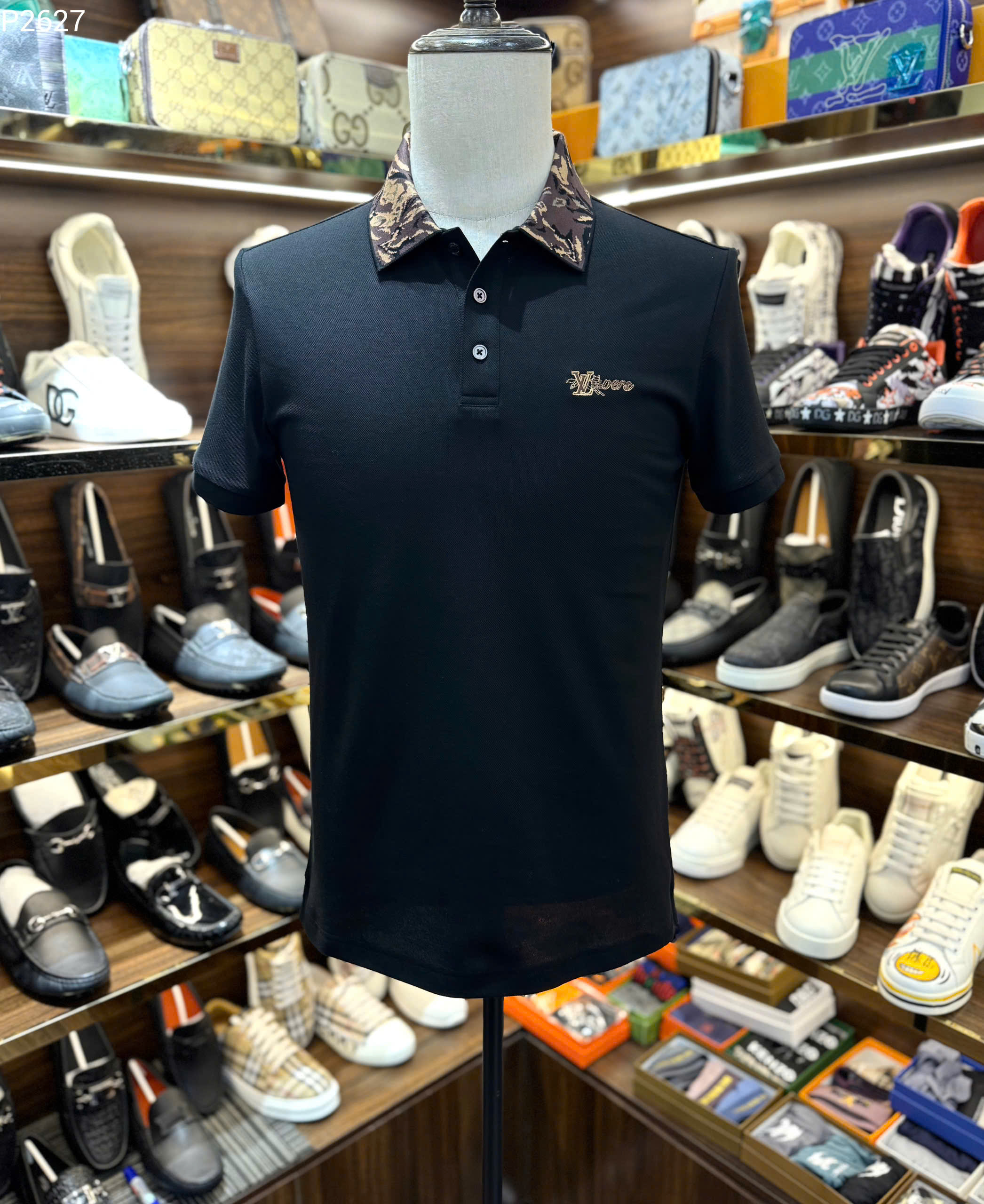 Áo polo Louis Vuitton LV check cổ hoa logo thêu ngực Like Auth S-XL MK