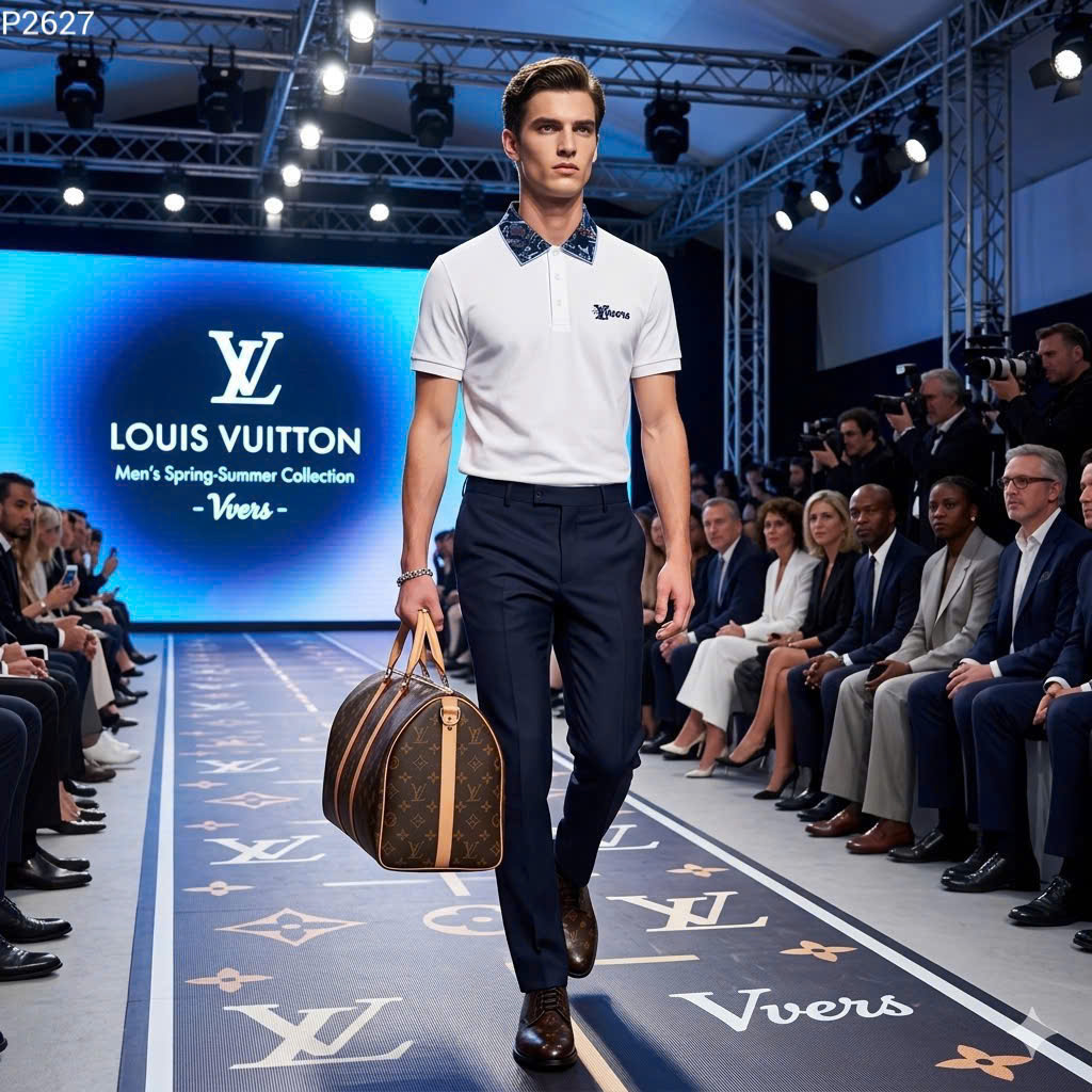 Áo polo Louis Vuitton LV check cổ hoa logo thêu ngực Like Auth S-XL MK