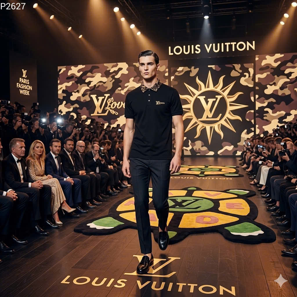 Áo polo Louis Vuitton LV check cổ hoa logo thêu ngực Like Auth S-XL MK