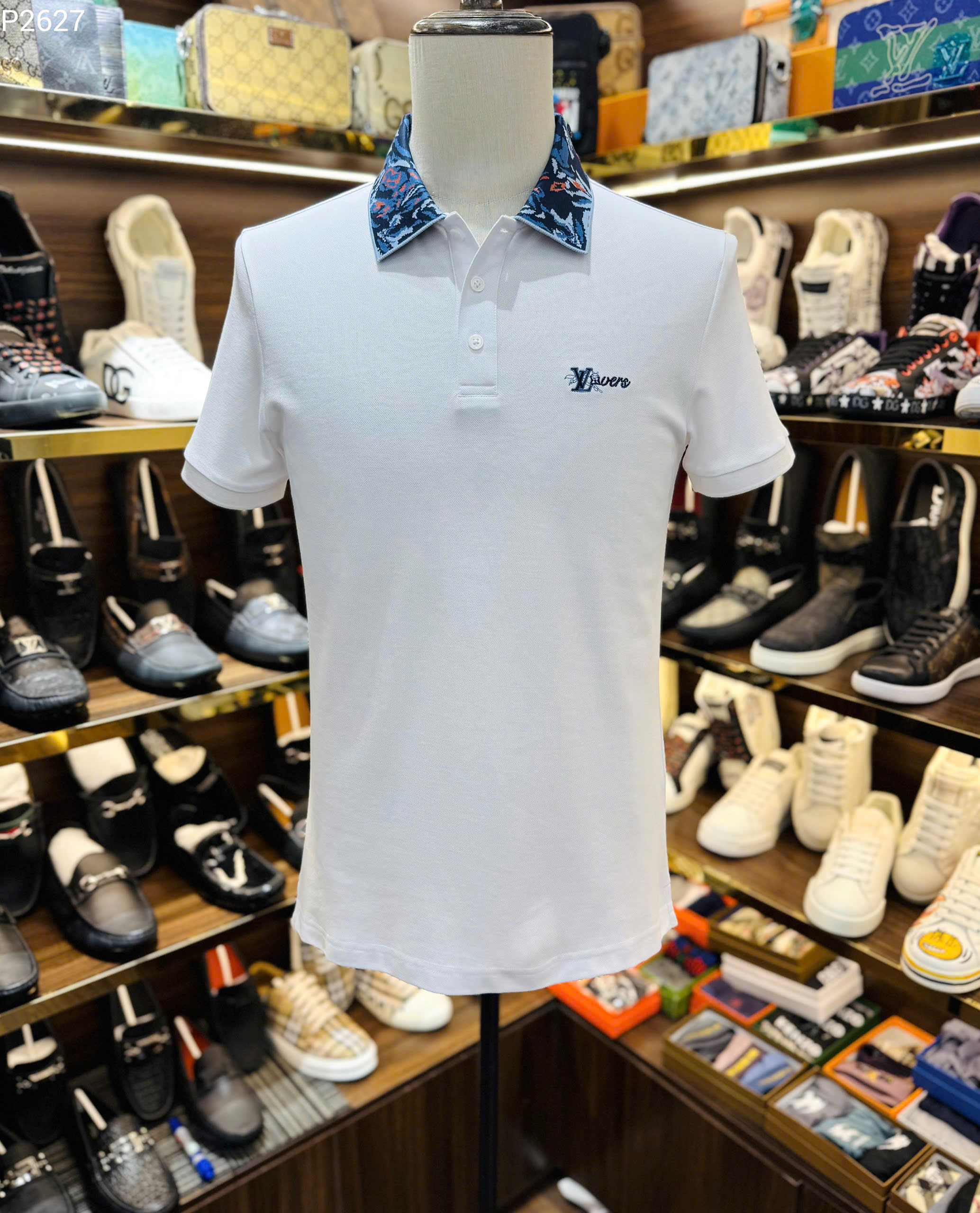 Áo polo Louis Vuitton LV check cổ hoa logo thêu ngực Like Auth S-XL MK