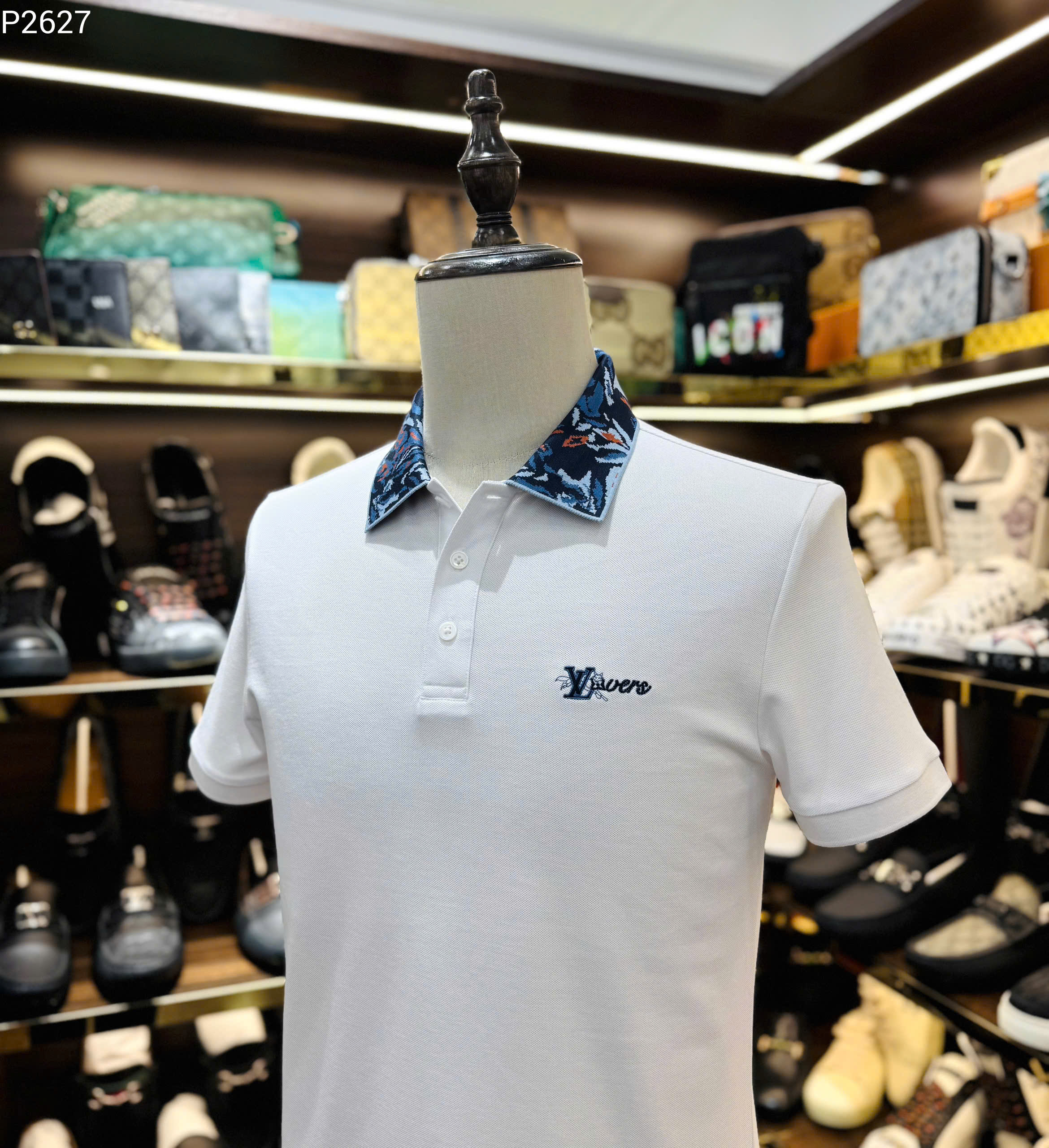 Áo polo Louis Vuitton LV check cổ hoa logo thêu ngực Like Auth S-XL MK