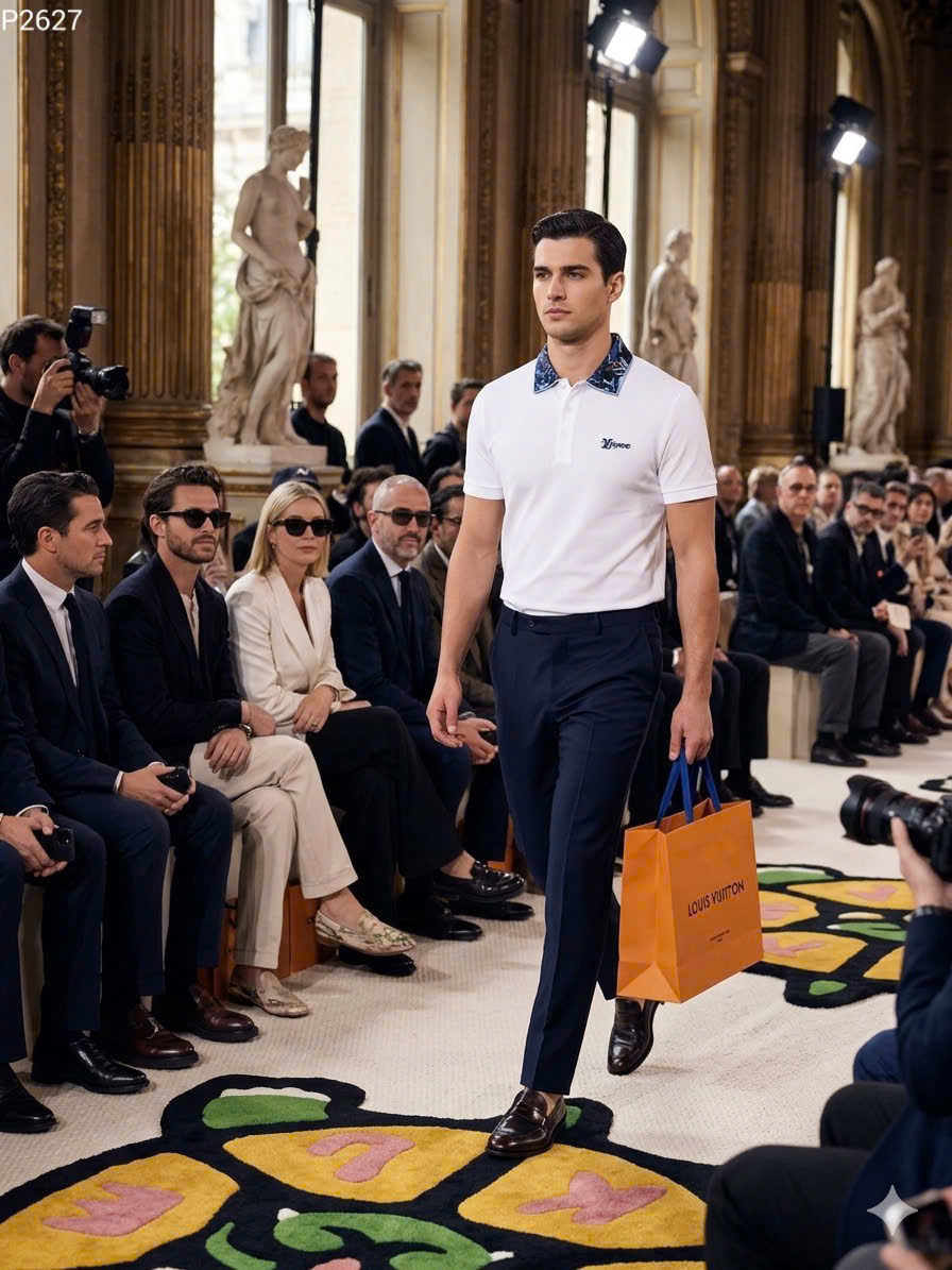 Áo polo Louis Vuitton LV check cổ hoa logo thêu ngực Like Auth S-XL MK