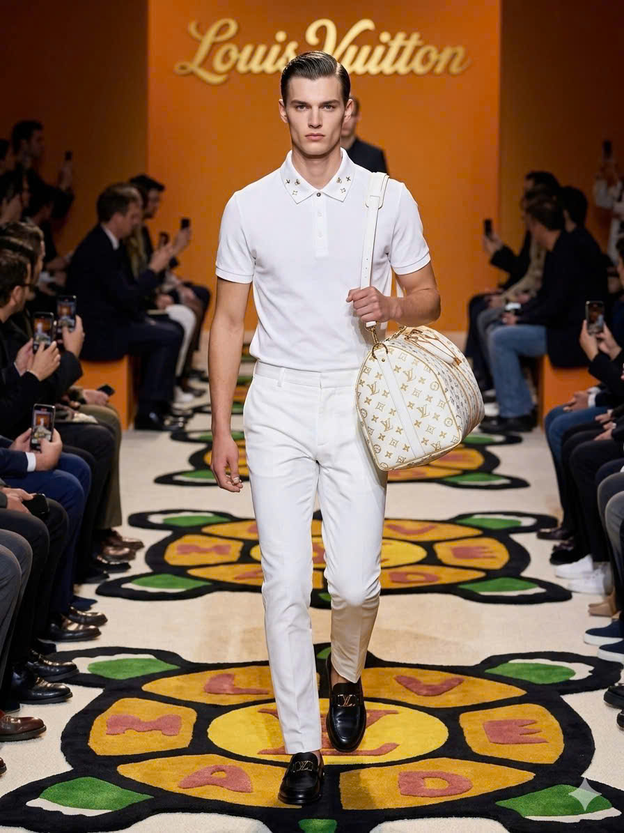 Áo polo Louis Vuitton LV logo thêu cổ Hoa và Vương Miện Like Auth S-XL MK\Trắng