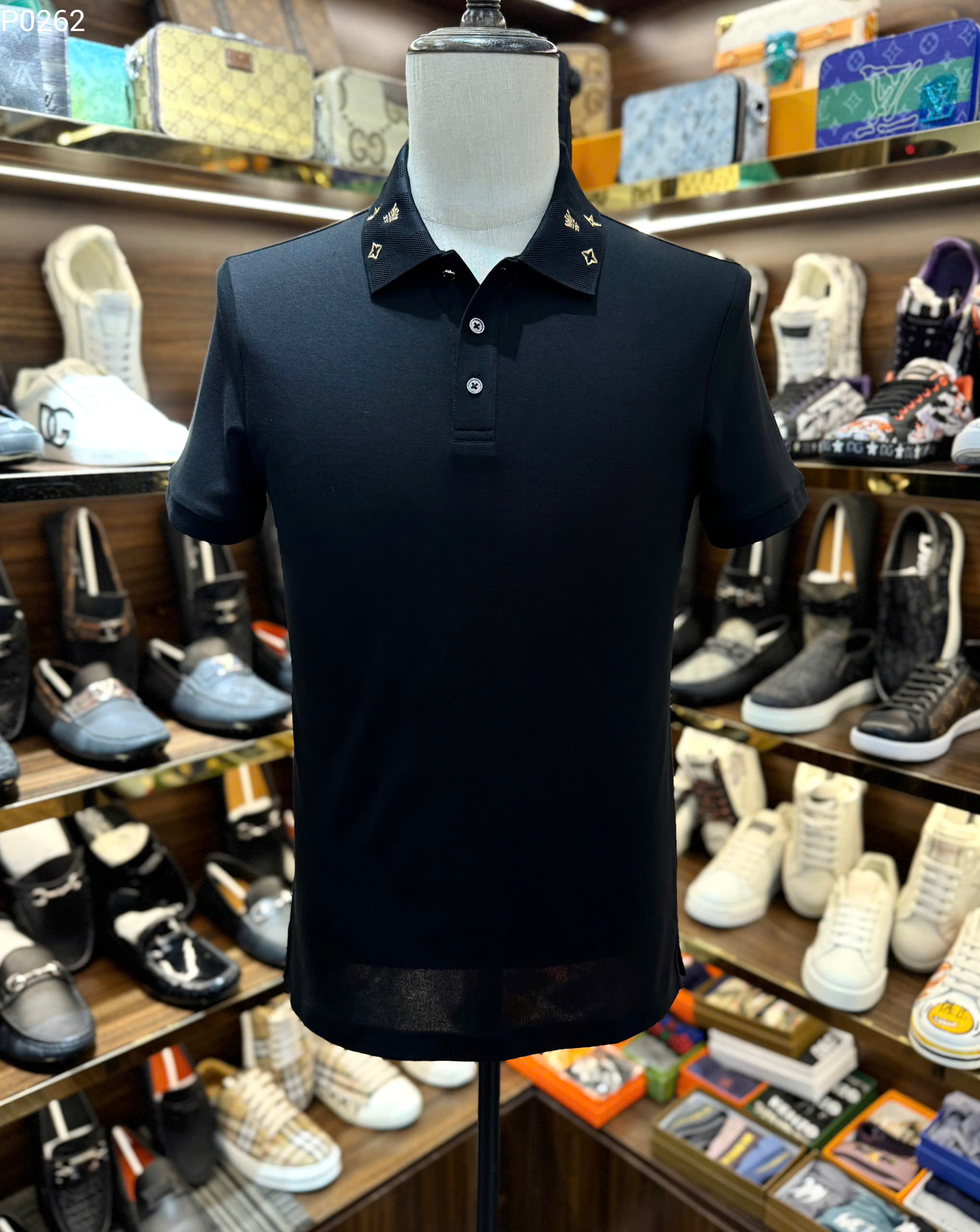 Áo polo Louis Vuitton LV logo thêu cổ Hoa và Vương Miện Like Auth S-XL MK\trắng