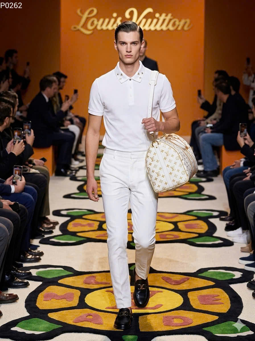 Áo polo Louis Vuitton LV logo thêu cổ Hoa và Vương Miện Like Auth S-XL MK\trắng