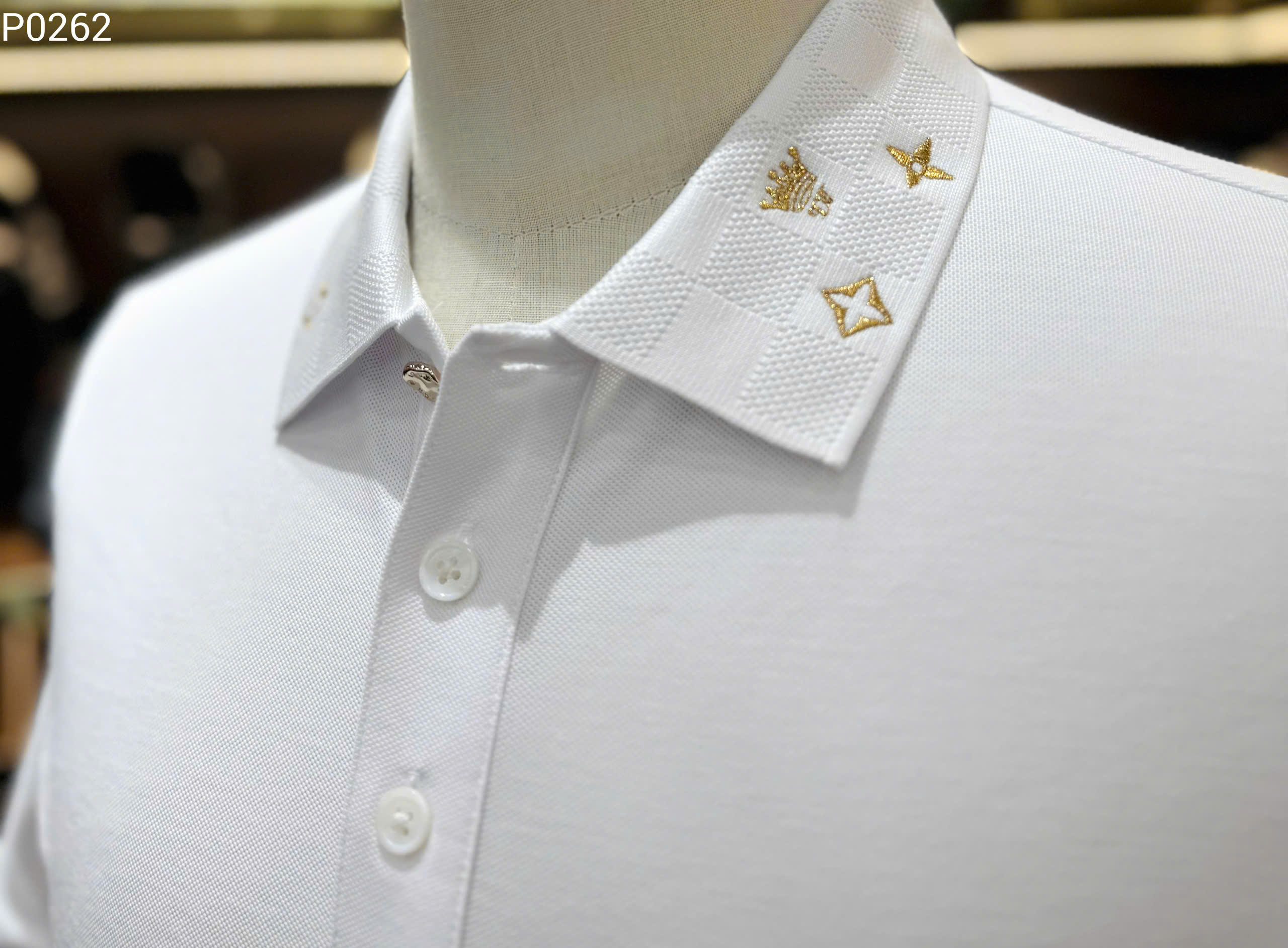 Áo polo Louis Vuitton LV logo thêu cổ Hoa và Vương Miện Like Auth S-XL MK\trắng