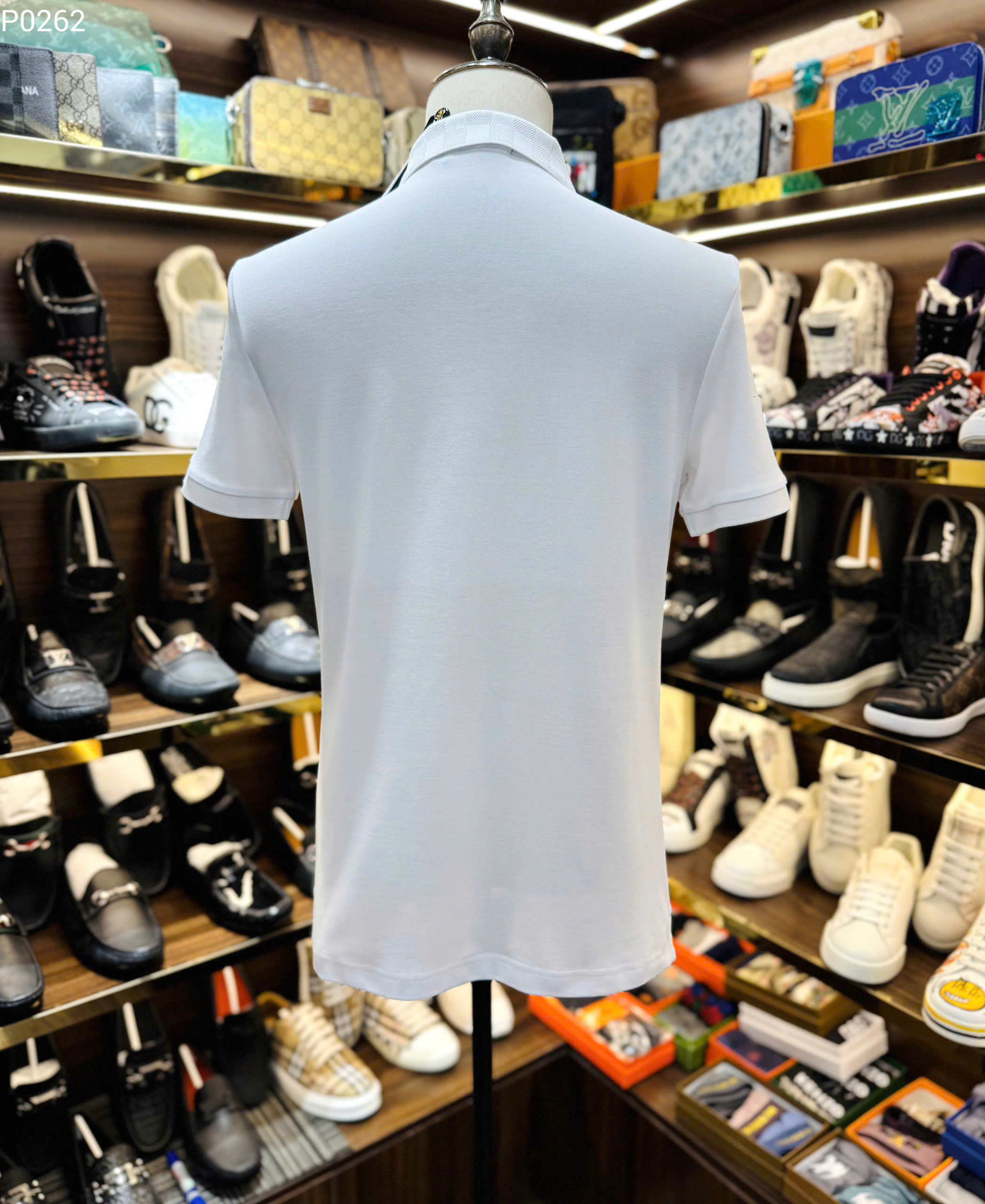 Áo polo Louis Vuitton LV logo thêu cổ Hoa và Vương Miện Like Auth S-XL MK\trắng