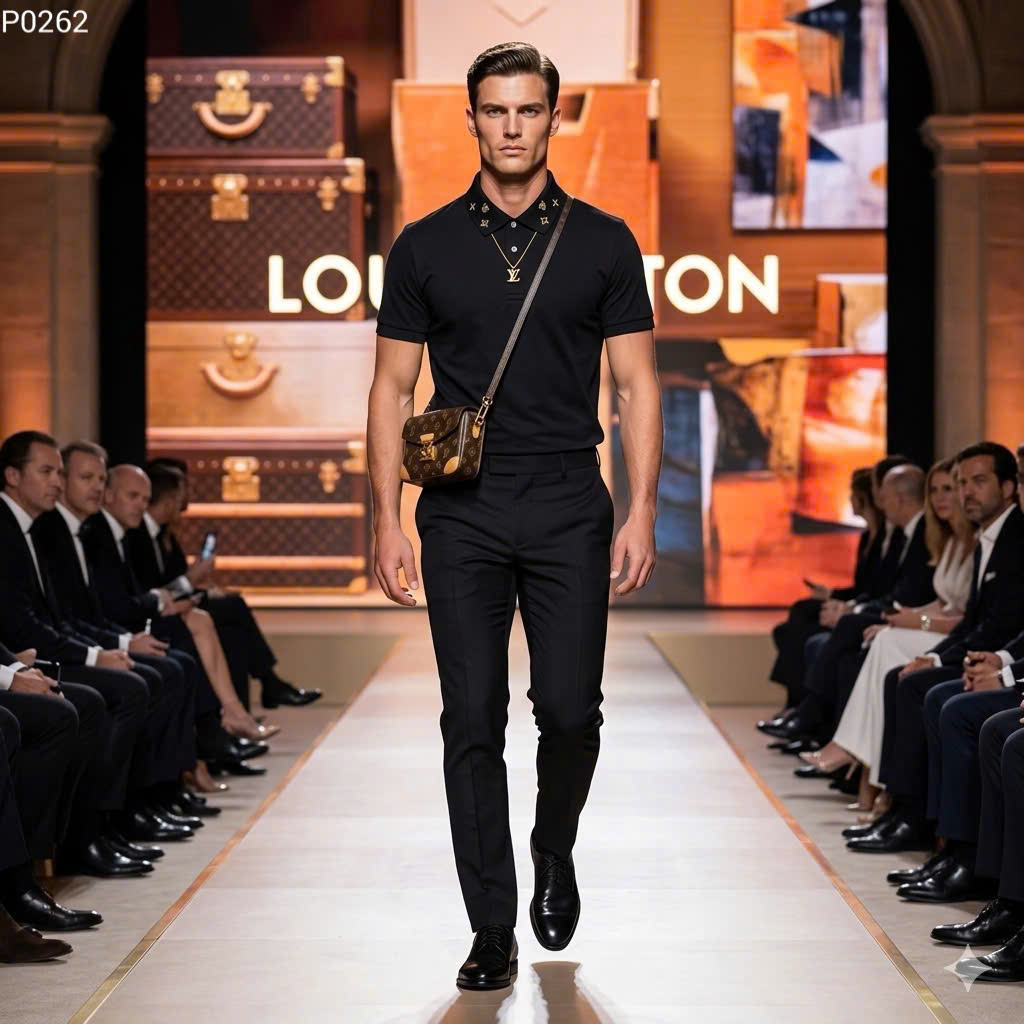 Áo polo Louis Vuitton LV logo thêu cổ Hoa và Vương Miện Like Auth S-XL MK\trắng