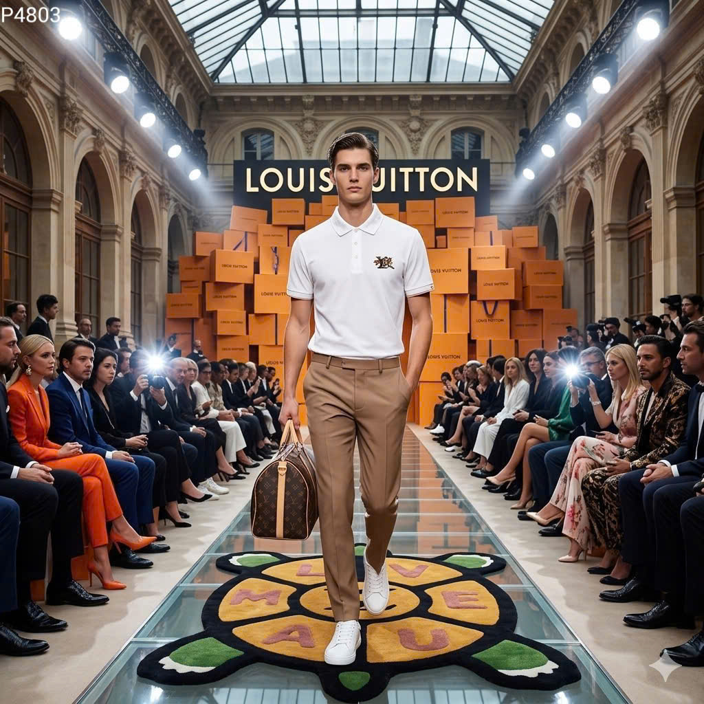 Áo polo Louis Vuitton LV thêu viền tay logo thêu ngực hình Cáo Like Auth S-XL MK