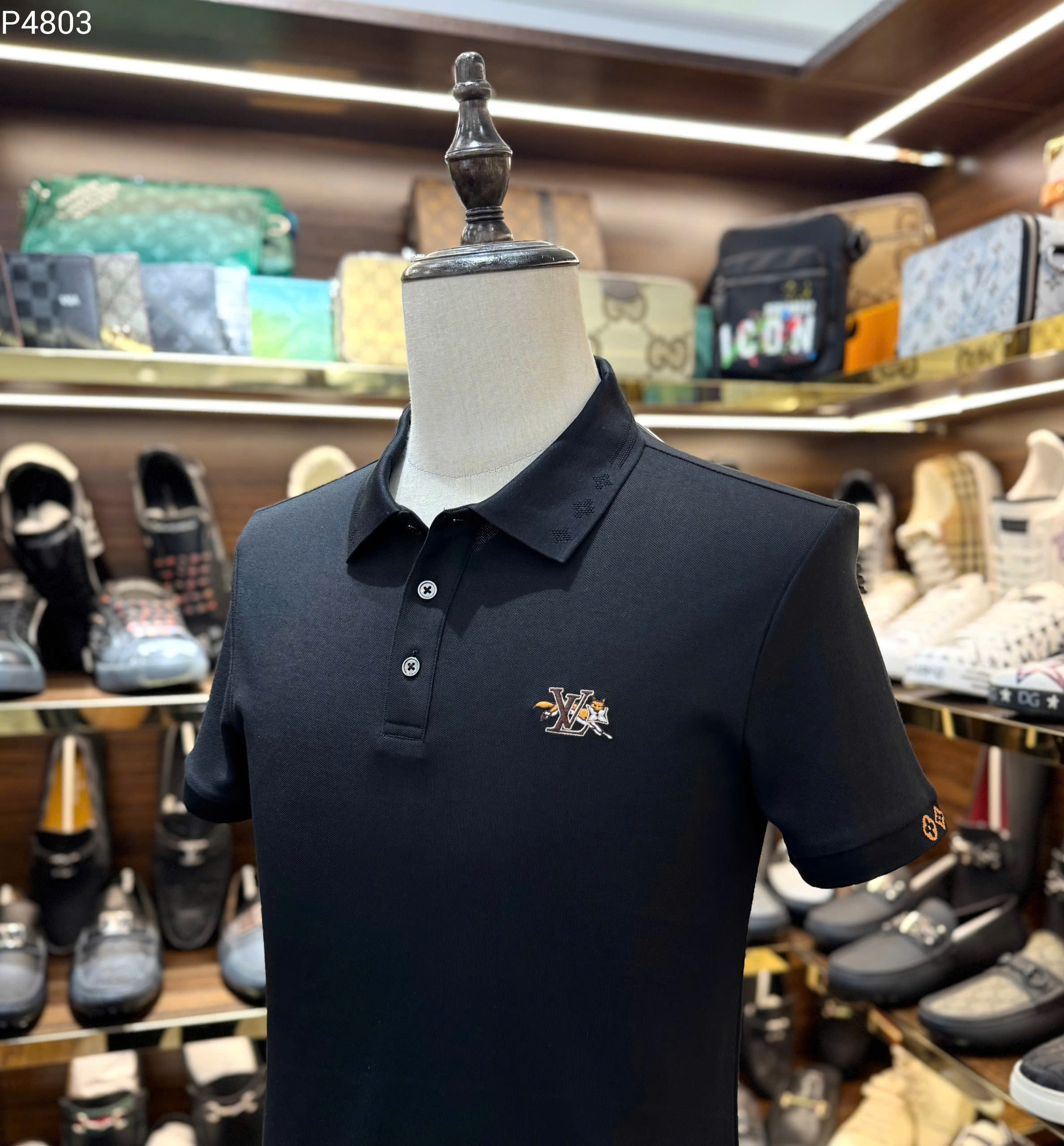 Áo polo Louis Vuitton LV thêu viền tay logo thêu ngực hình Cáo Like Auth S-XL MK