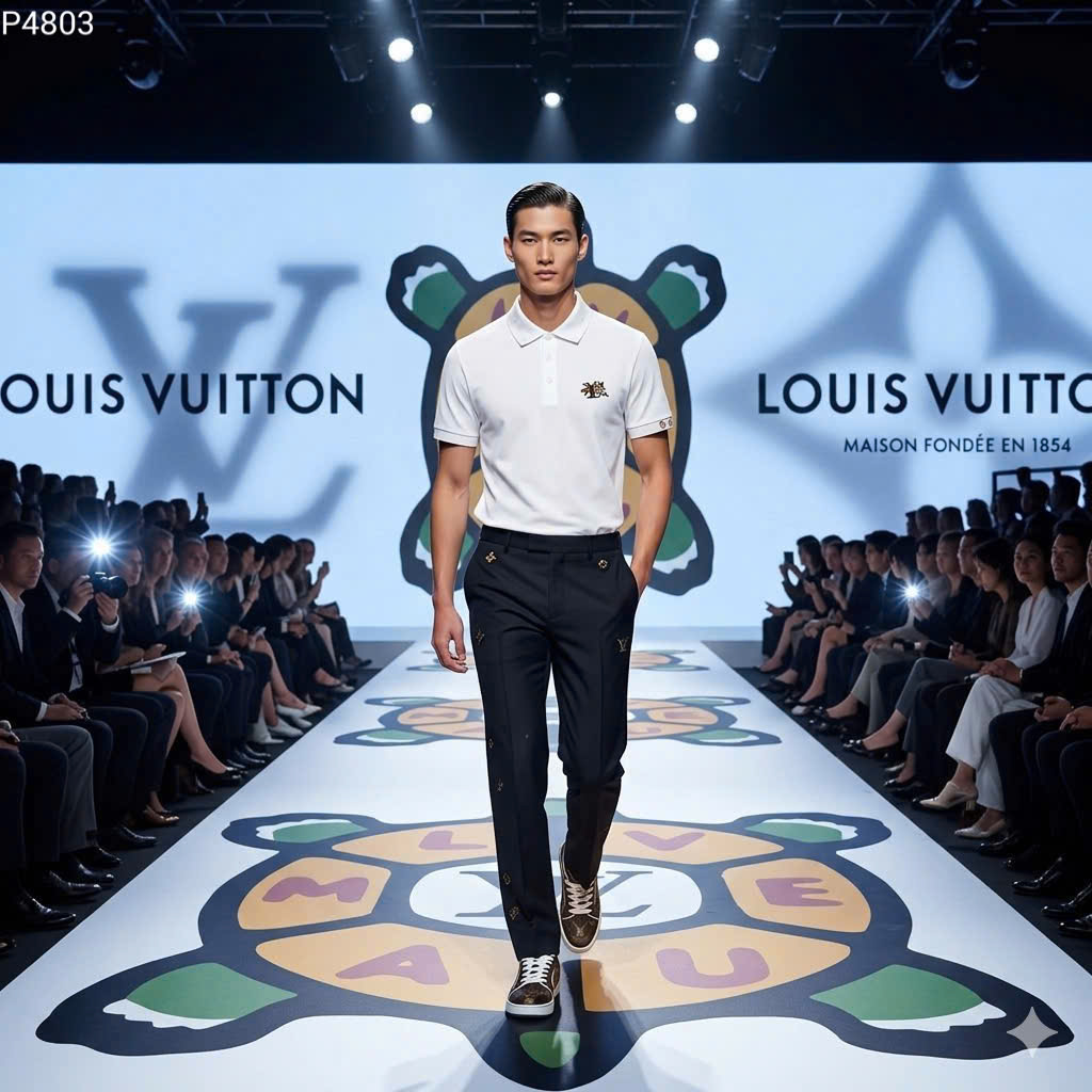 Áo polo Louis Vuitton LV thêu viền tay logo thêu ngực hình Cáo Like Auth S-XL MK