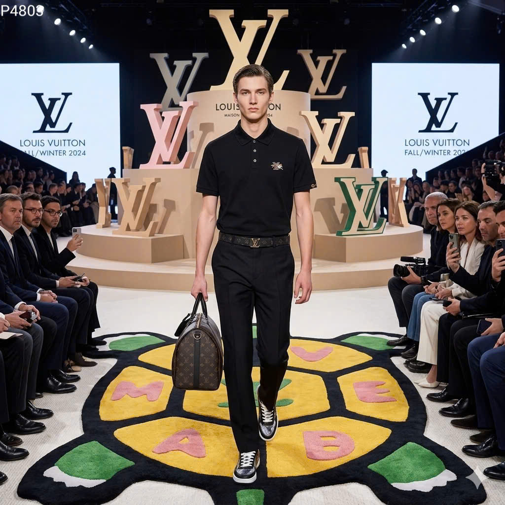 Áo polo Louis Vuitton LV thêu viền tay logo thêu ngực hình Cáo Like Auth S-XL MK