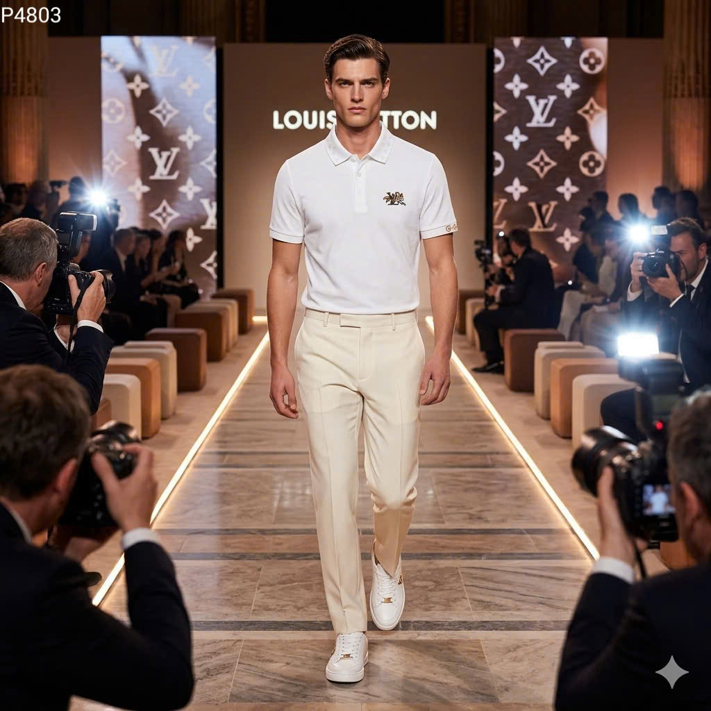 Áo polo Louis Vuitton LV thêu viền tay logo thêu ngực hình Cáo Like Auth S-XL MK