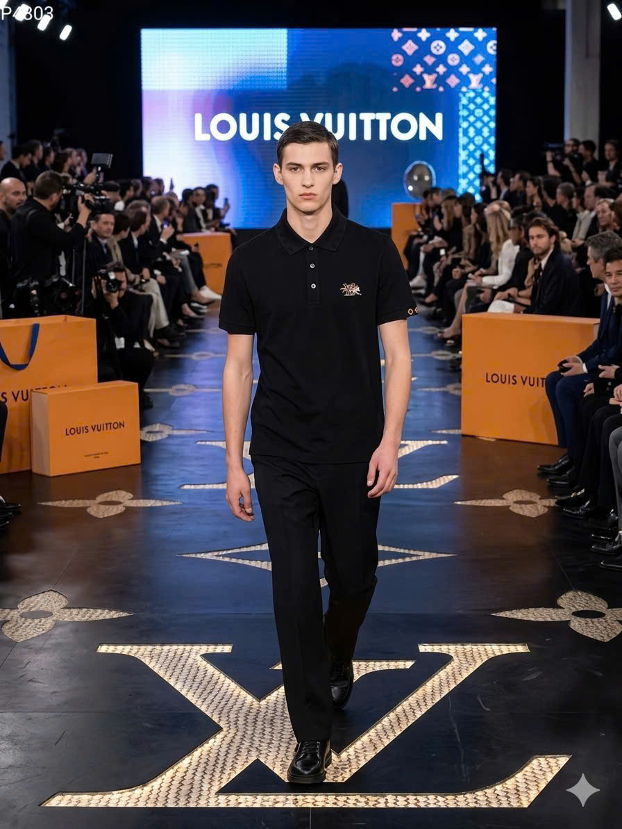 Áo polo Louis Vuitton LV thêu viền tay logo thêu ngực hình Cáo Like Auth S-XL MK