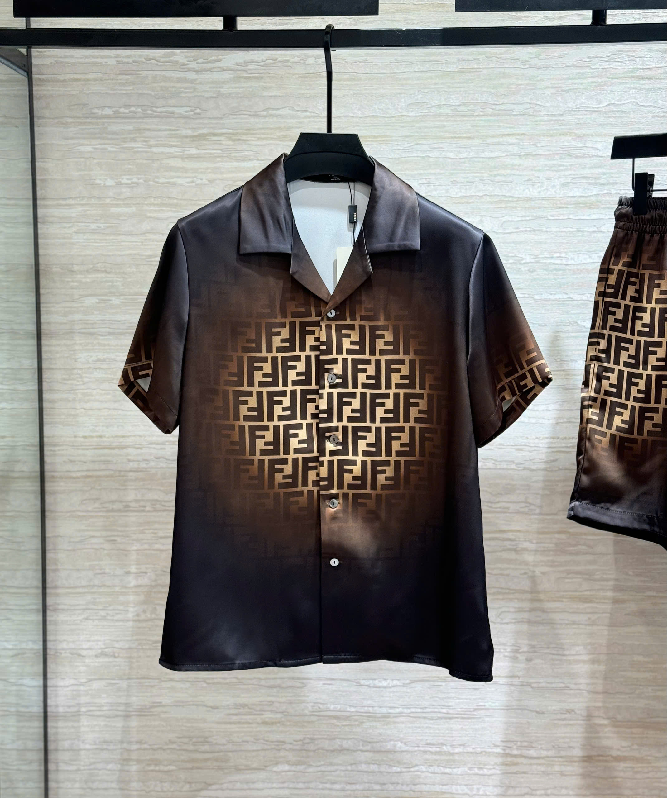 Set bộ lụa hè Fendi FD Đen loang Nâu Like Auth M-XXL DDT