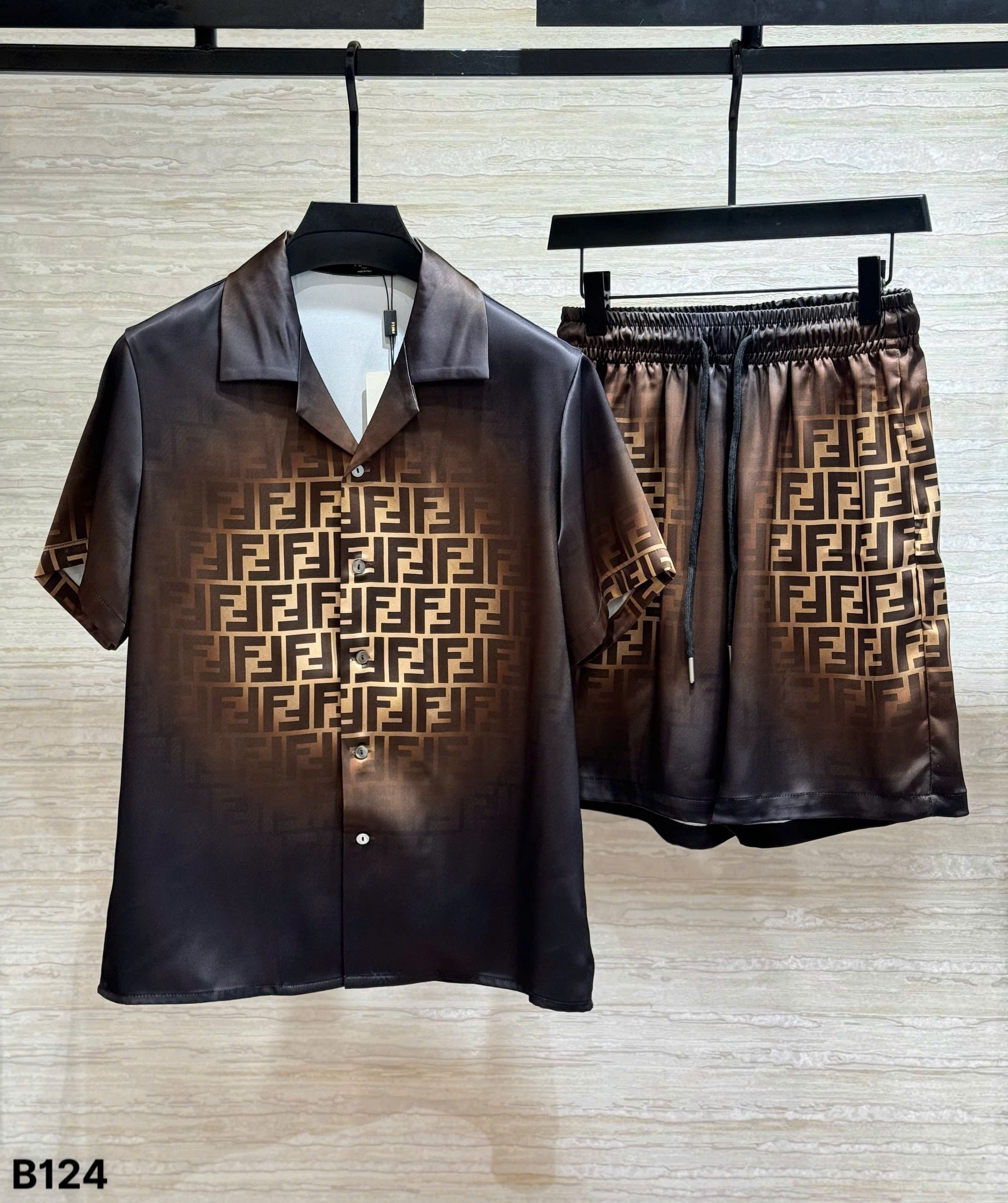 Set bộ lụa hè Fendi FD Đen loang Nâu Like Auth M-XXL DDT