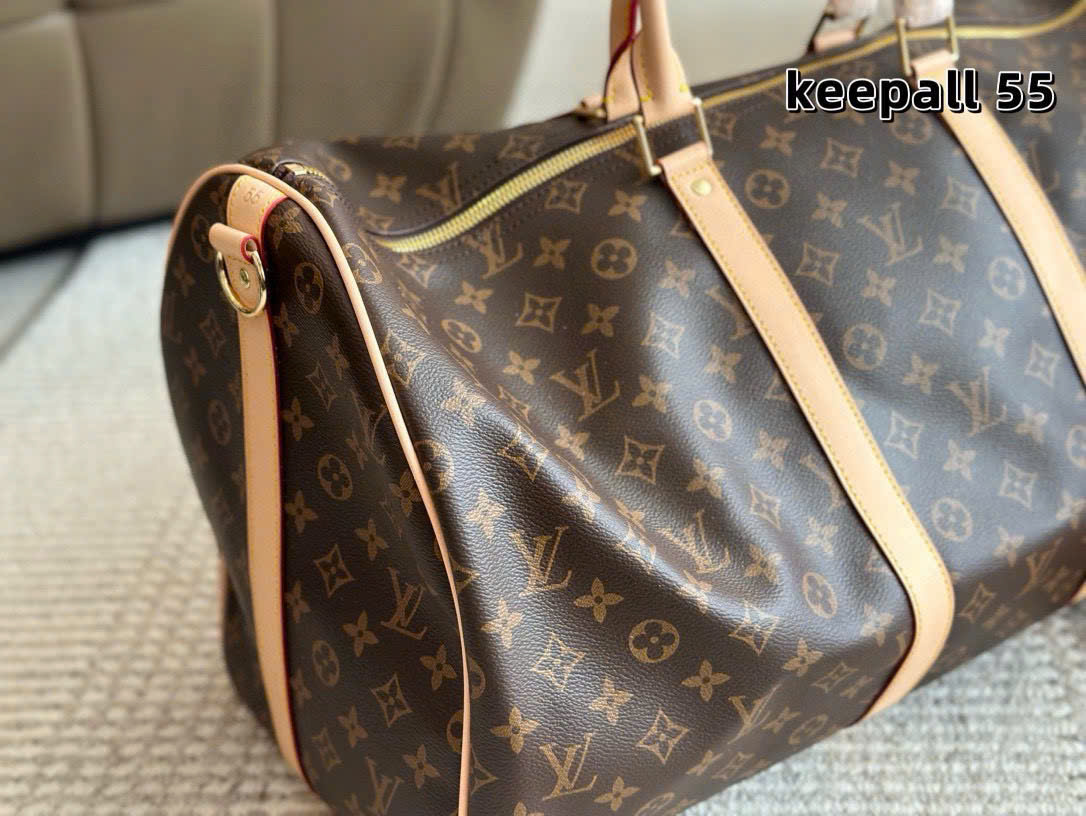 Túi trống du lịch Louis Vuitton LV Keepall monogram size 50 Like Auth PLD\nâu viền kem