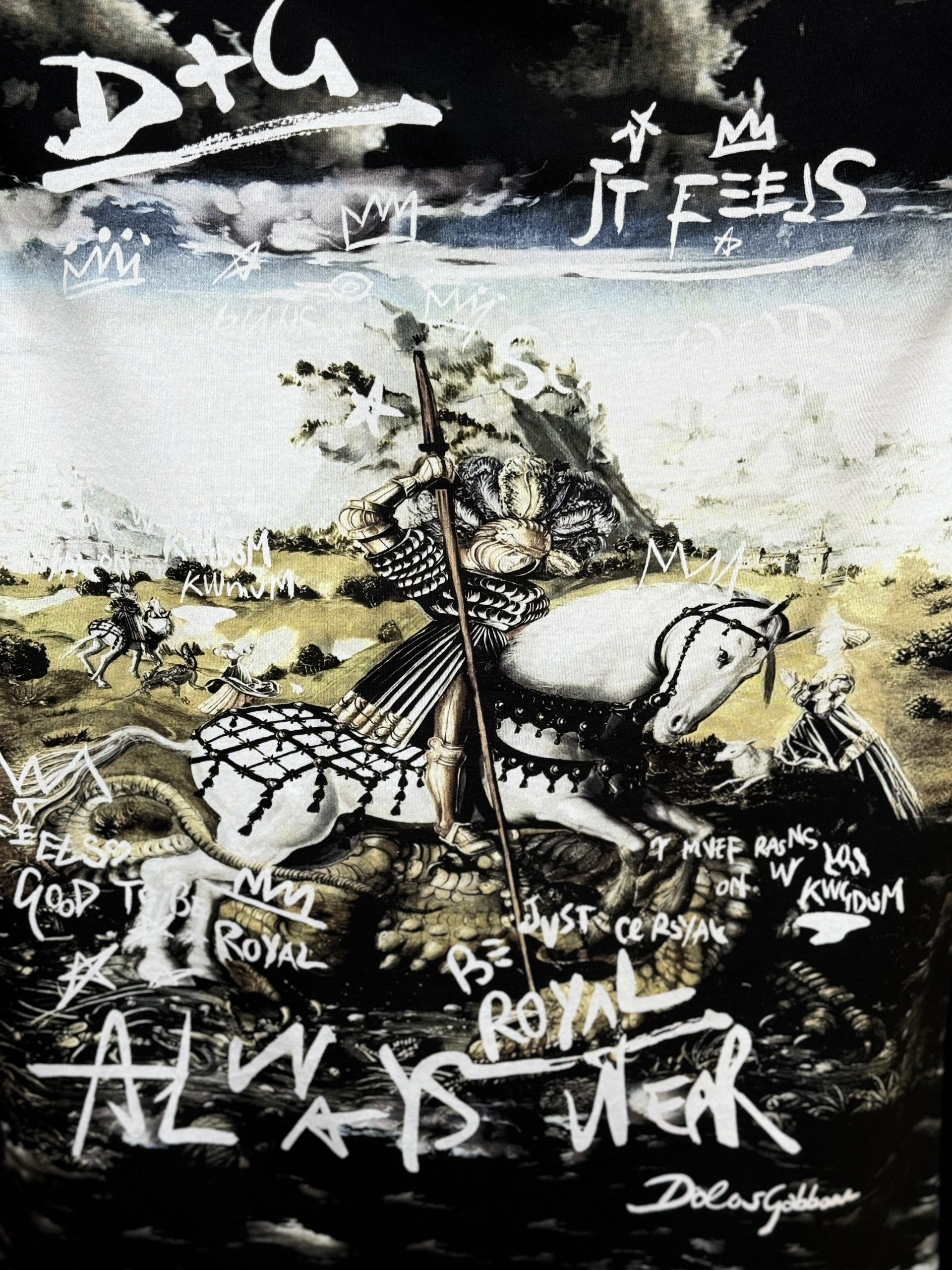 Áo phông T shirt hình Dolce Gabbana DG họa tiết kỵ sỹ Royal Like Auth 44-50 CD