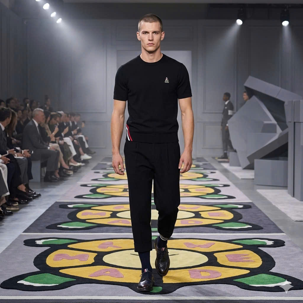 Áo phông T shirt Thombrowne kẻ sọc chéo sườn logo thêu ngực con thuyền Like Auth 48-52 MK\Đen