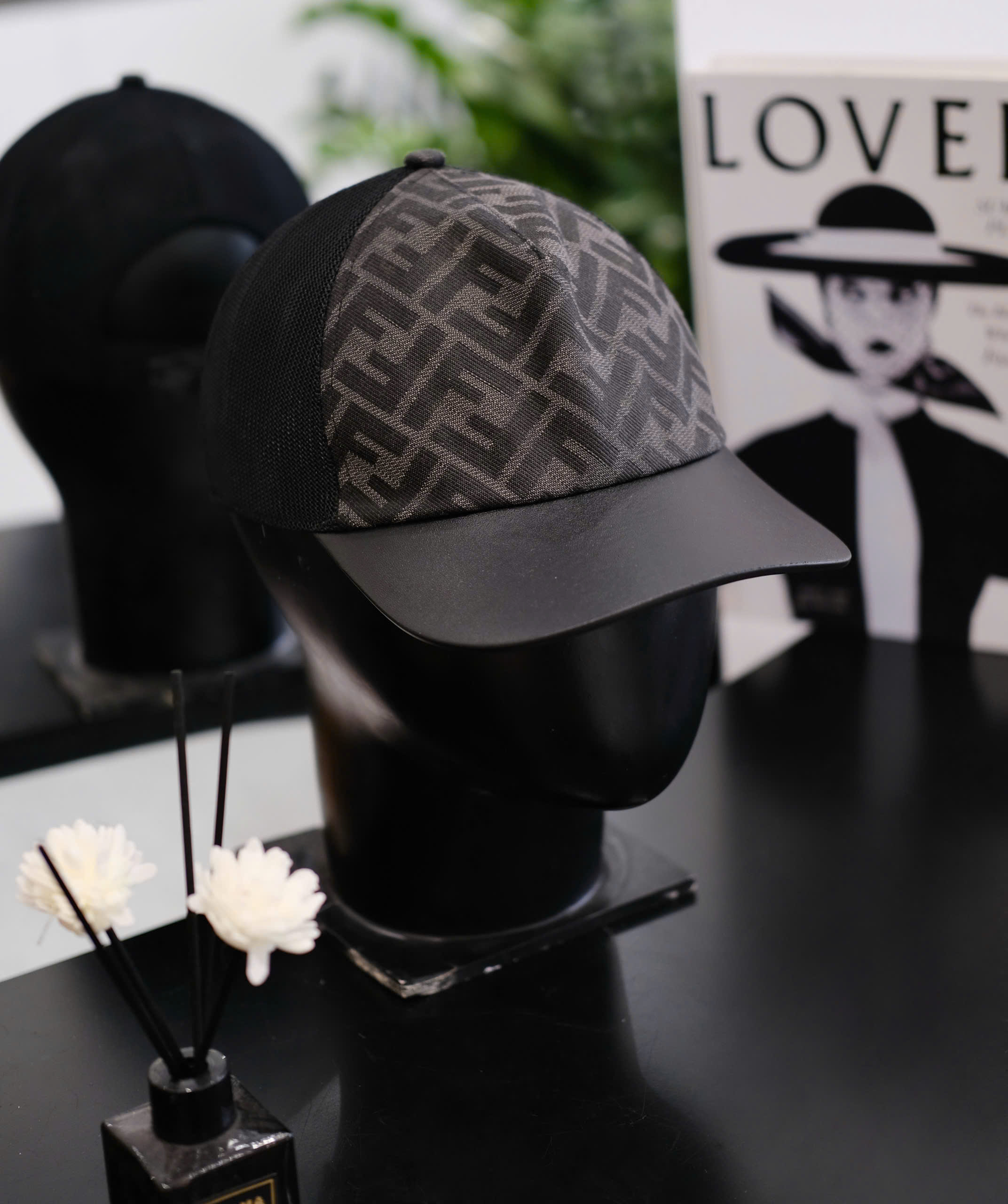 Mũ lưỡi trai nón kết Fendi FD Đen Xám logo Full mix lưới Like Auth DDT