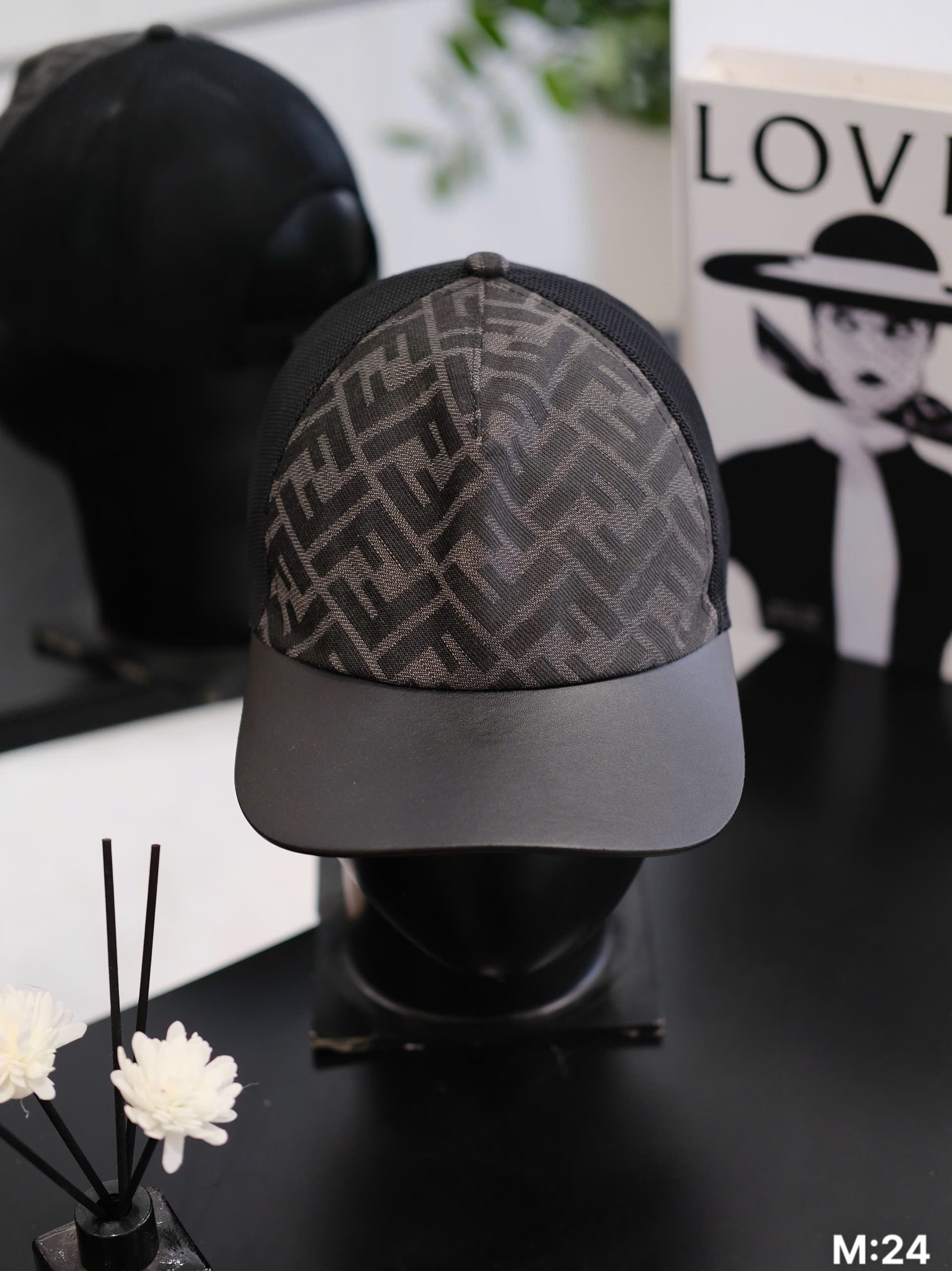 Mũ lưỡi trai nón kết Fendi FD Đen Xám logo Full mix lưới Like Auth DDT