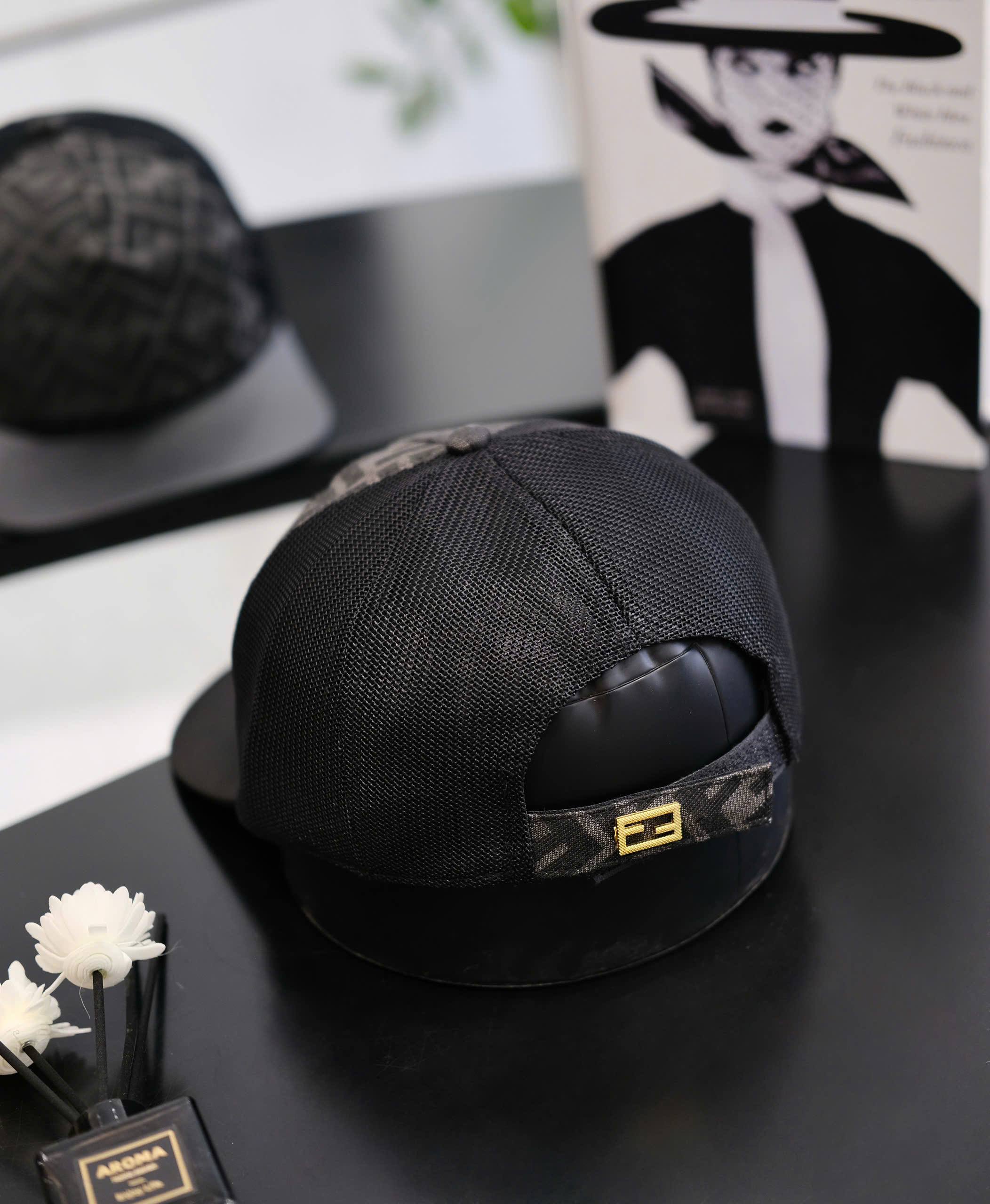 Mũ lưỡi trai nón kết Fendi FD Đen Xám logo Full mix lưới Like Auth DDT