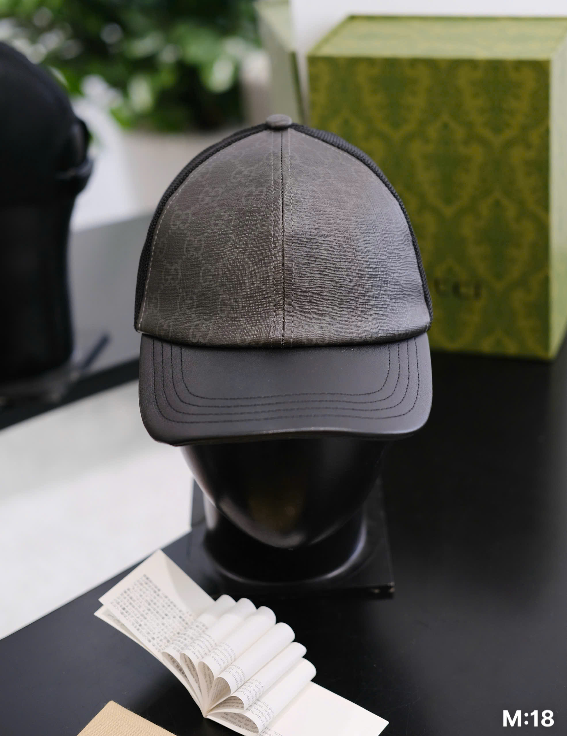 Mũ lưỡi trai nón kết Gucci GC Đen Xám logo vân mix lưới Like Auth DDT