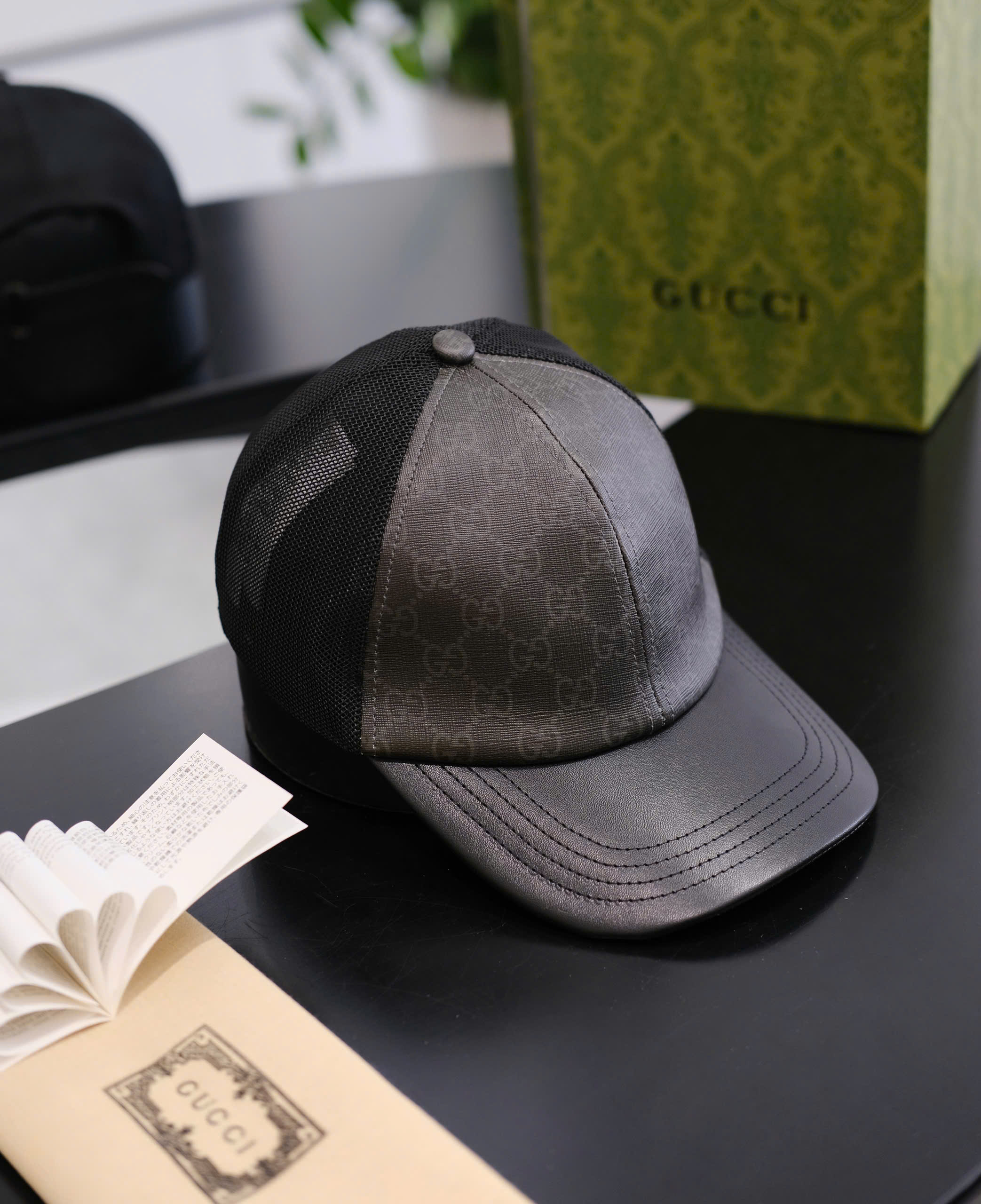 Mũ lưỡi trai nón kết Gucci GC Đen Xám logo vân mix lưới Like Auth DDT