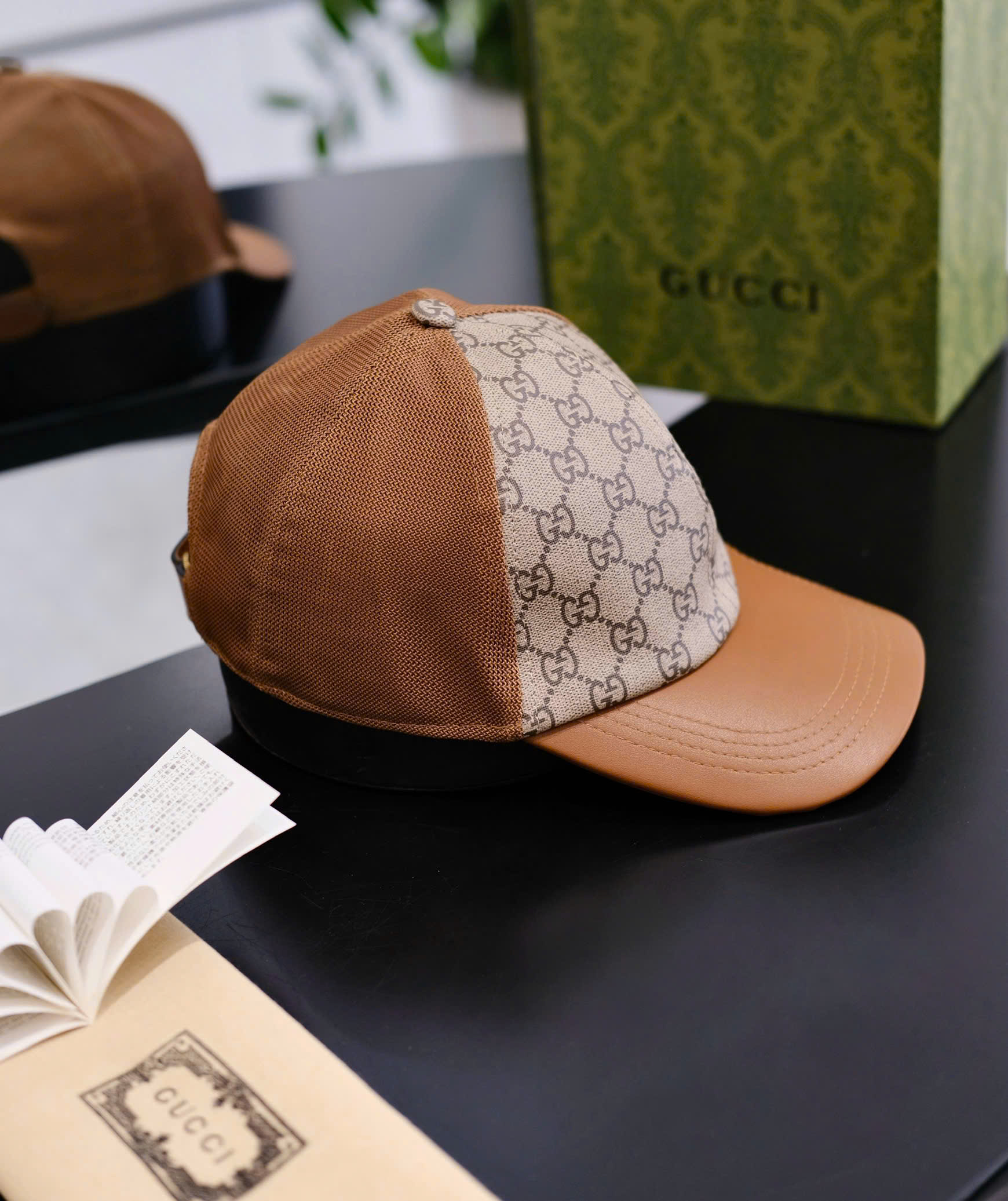 Mũ lưỡi trai nón kết Gucci GC Nâu logo vân mix lưới Like Auth DDT