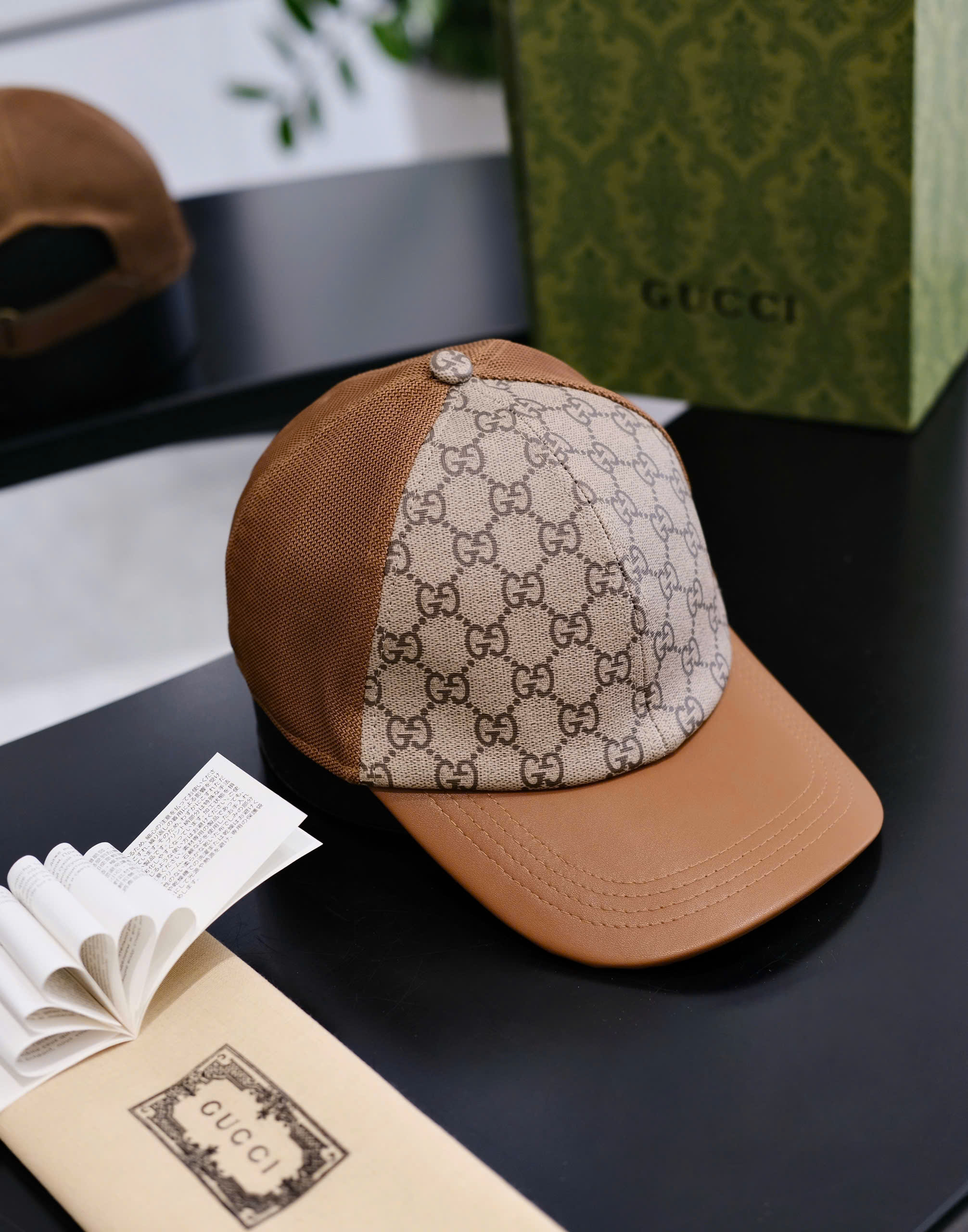 Mũ lưỡi trai nón kết Gucci GC Nâu logo vân mix lưới Like Auth DDT