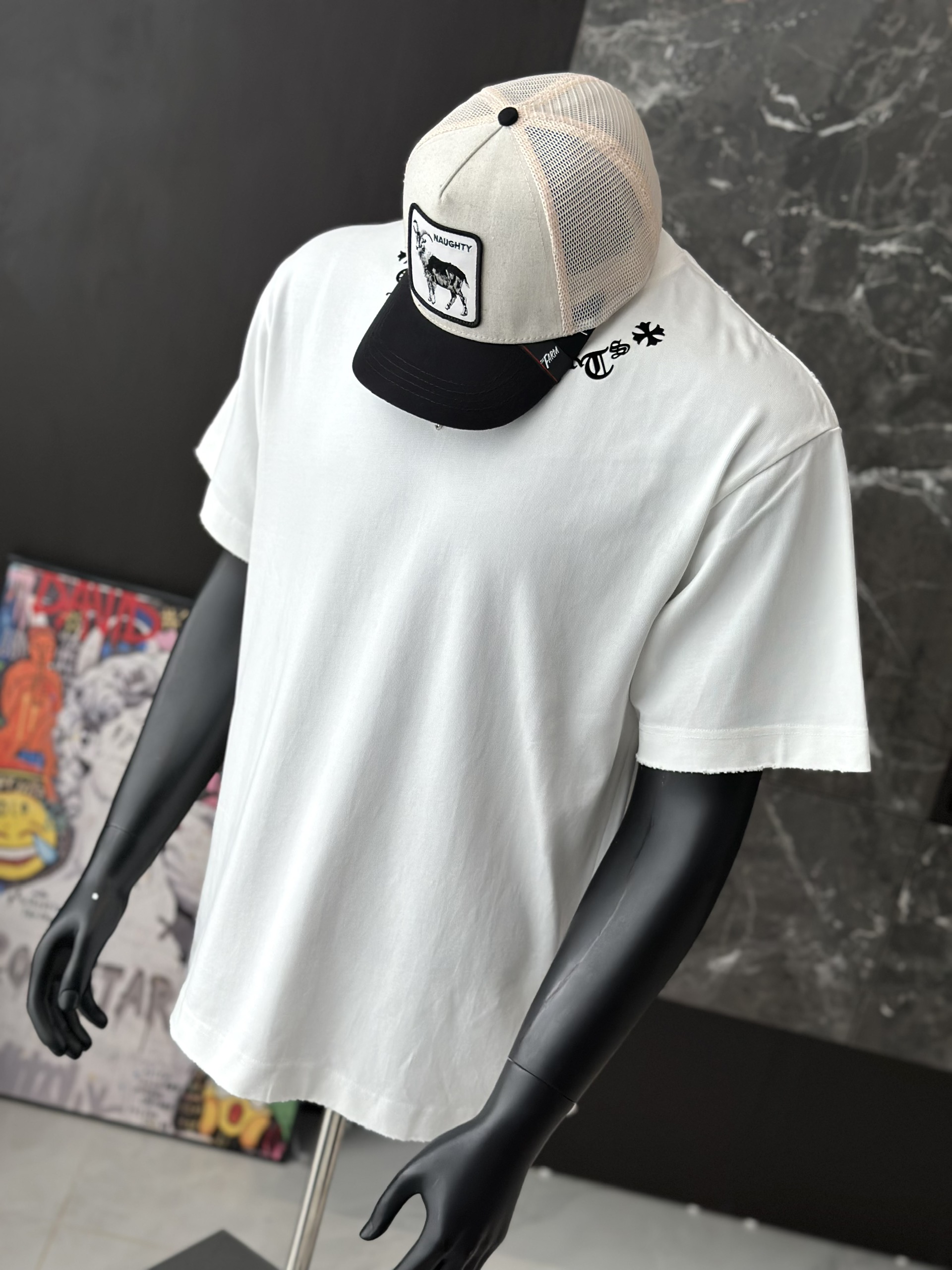 Áo phông T shirt Chrome Heart logo quanh cổ chữ thập sau lưng Like Auth M-XL VTN\Trắng