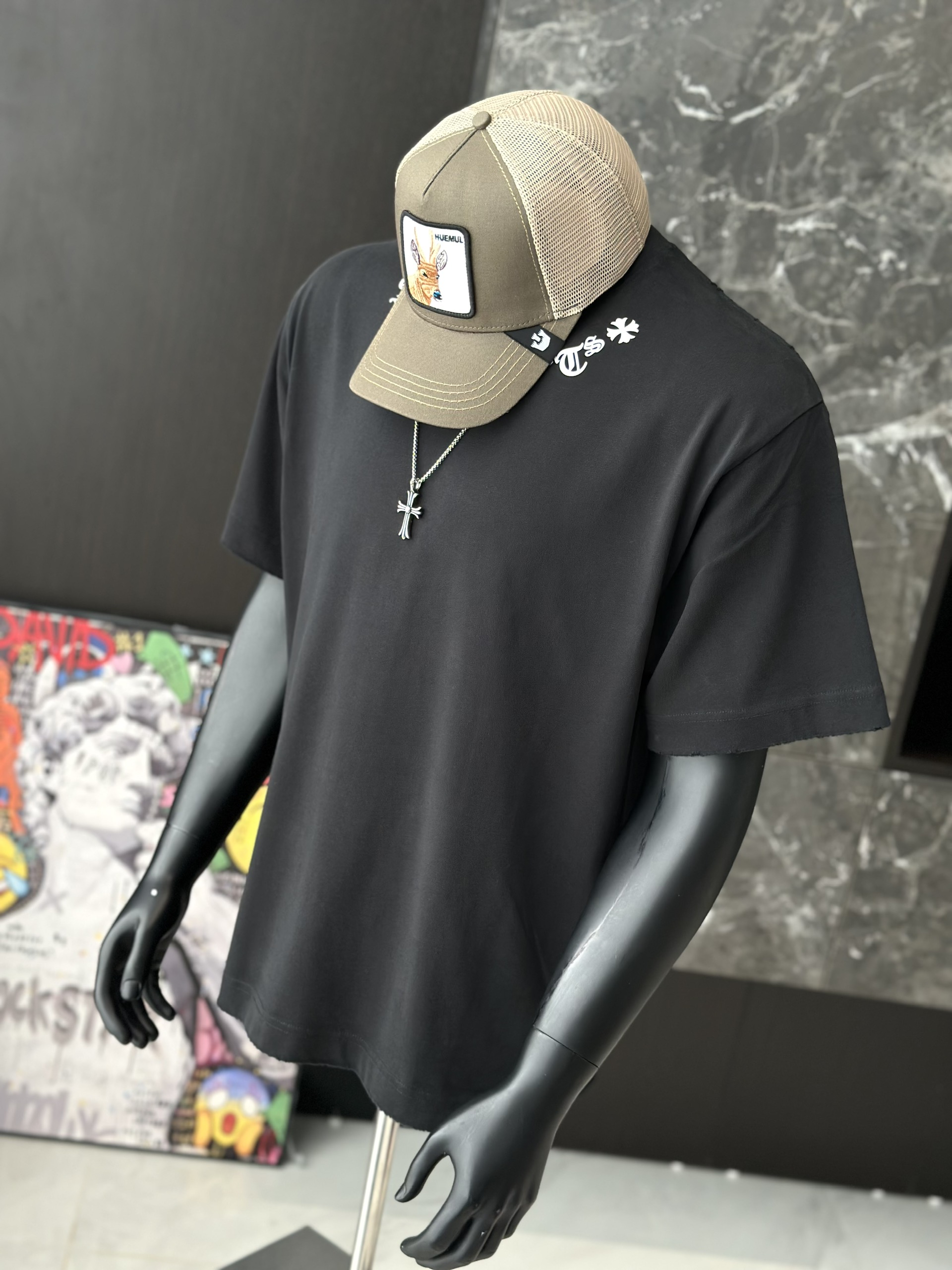 Áo phông T shirt Chrome Heart logo quanh cổ chữ thập sau lưng Like Auth M-XL VTN\Đen
