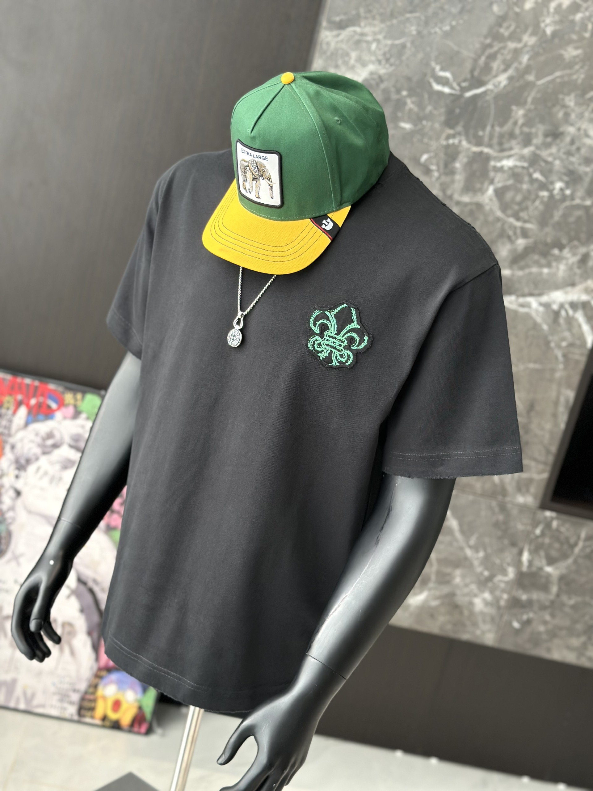 Áo phông T shirt Chrome Heart logo wash bông hoa ngực Like Auth M-XL VTN\Đen