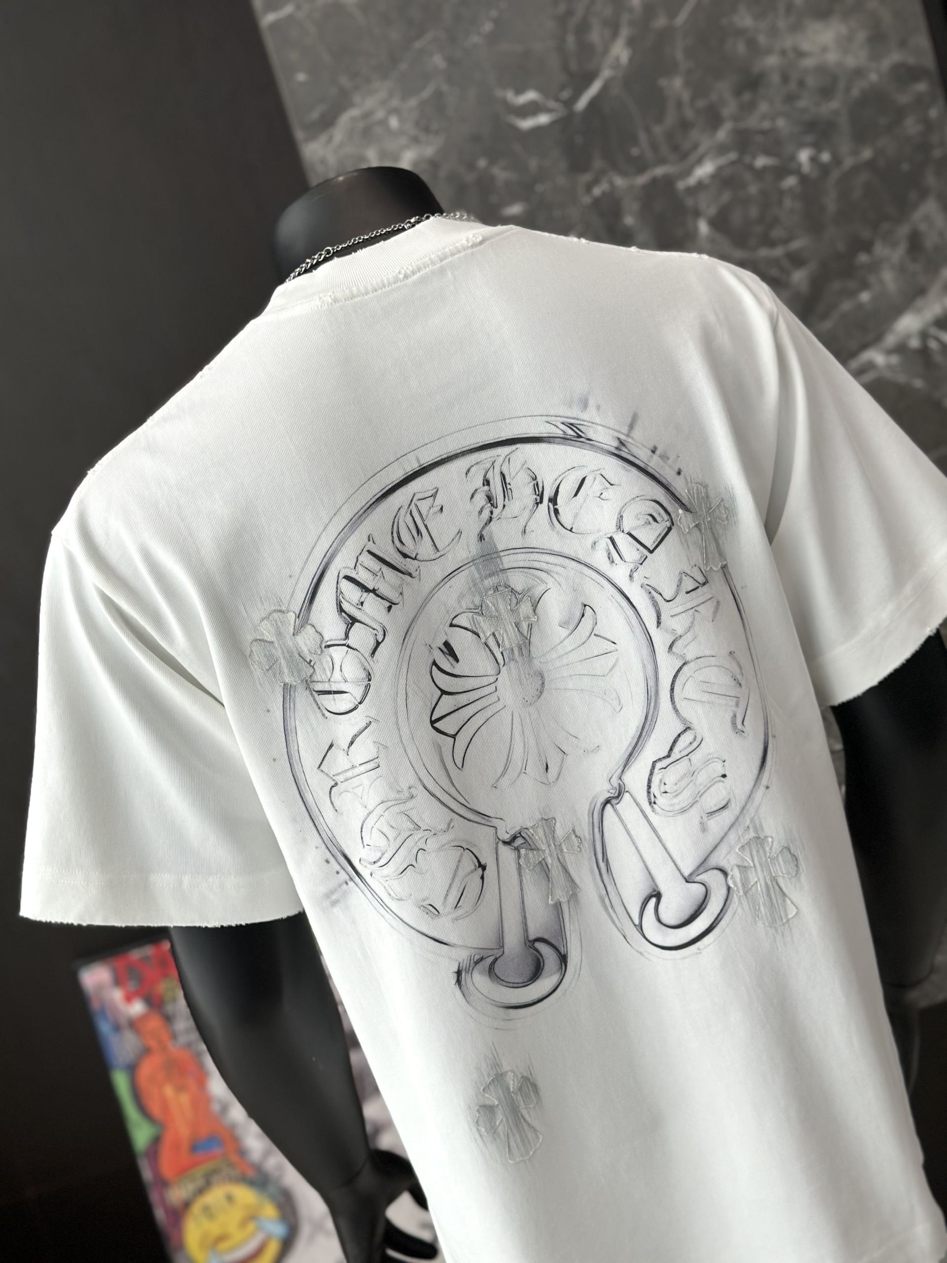Áo phông T shirt Chrome Heart logo wash chữ thập Like Auth M-XL VTN\TRẮNG