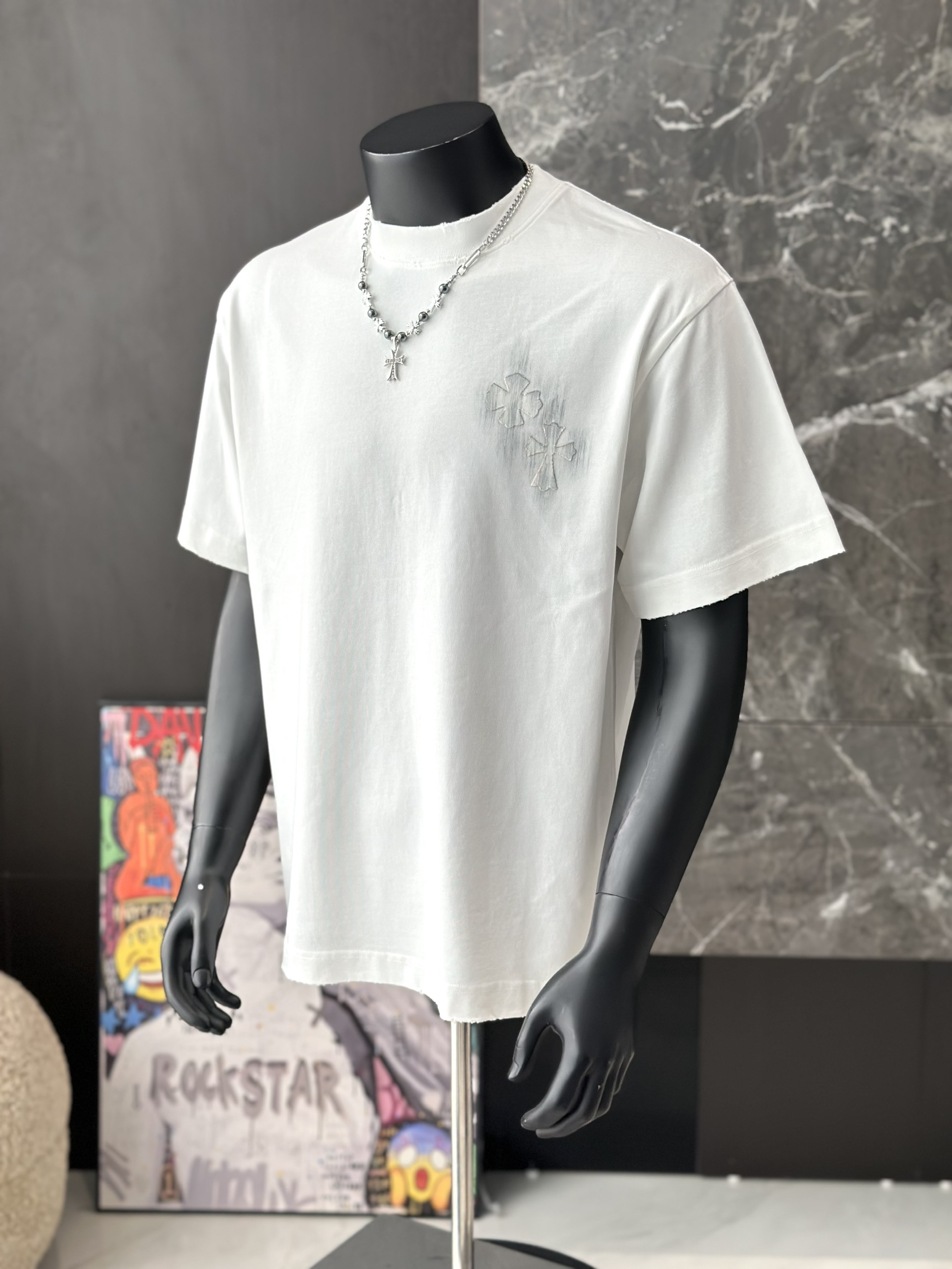 Áo phông T shirt Chrome Heart logo wash chữ thập Like Auth M-XL VTN\TRẮNG