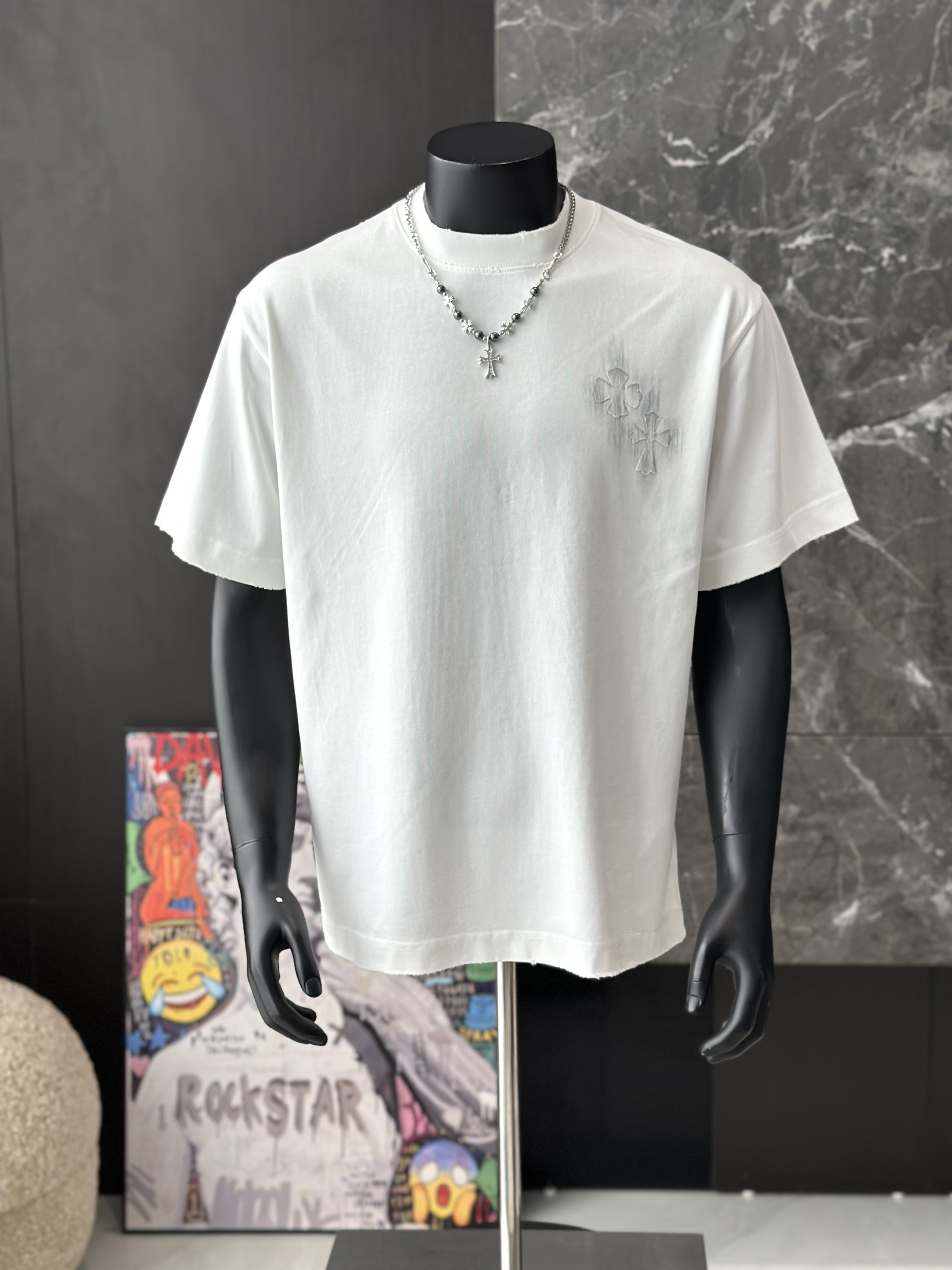 Áo phông T shirt Chrome Heart logo wash chữ thập Like Auth M-XL VTN\TRẮNG