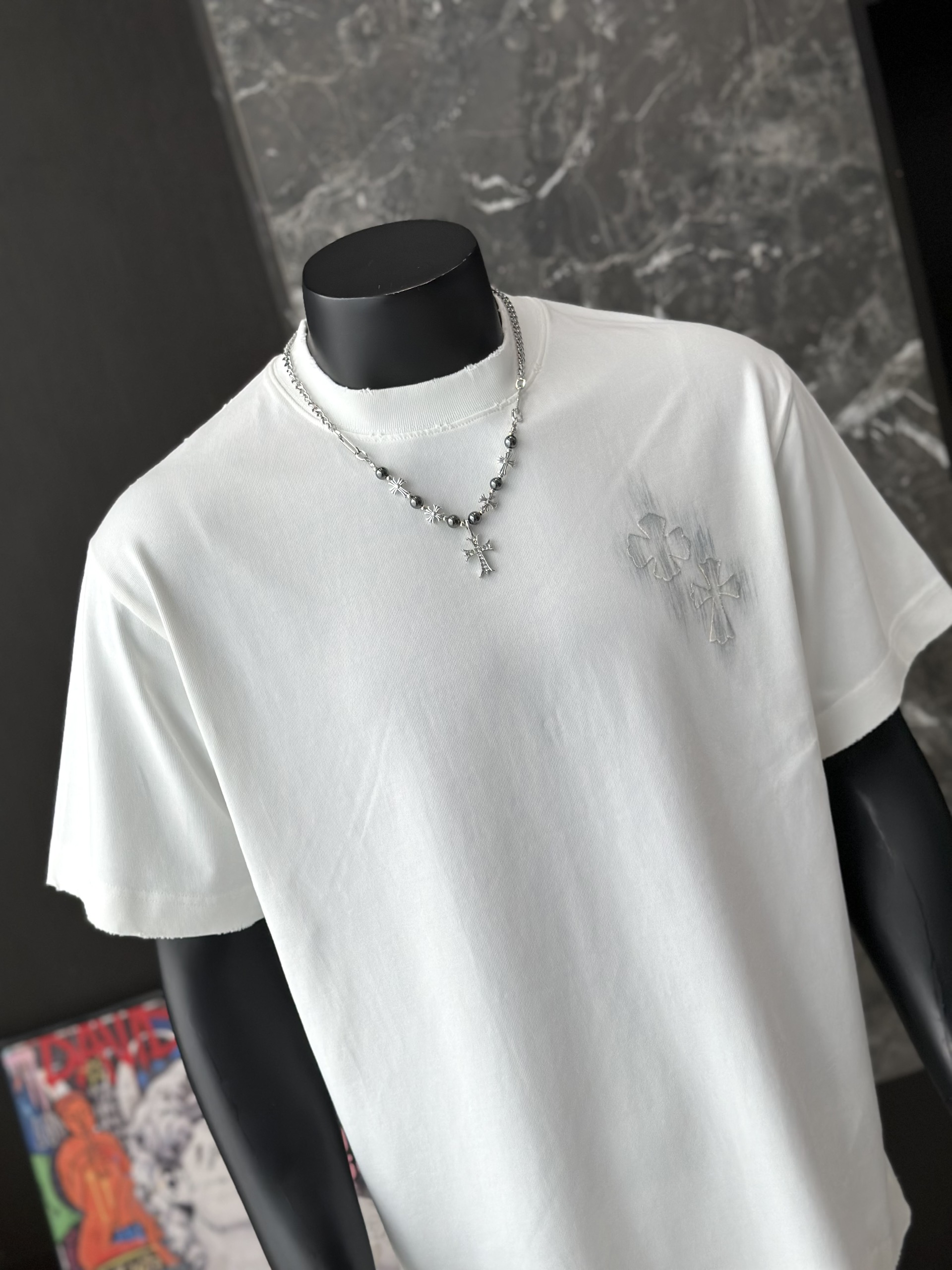 Áo phông T shirt Chrome Heart logo wash chữ thập Like Auth M-XL VTN\TRẮNG