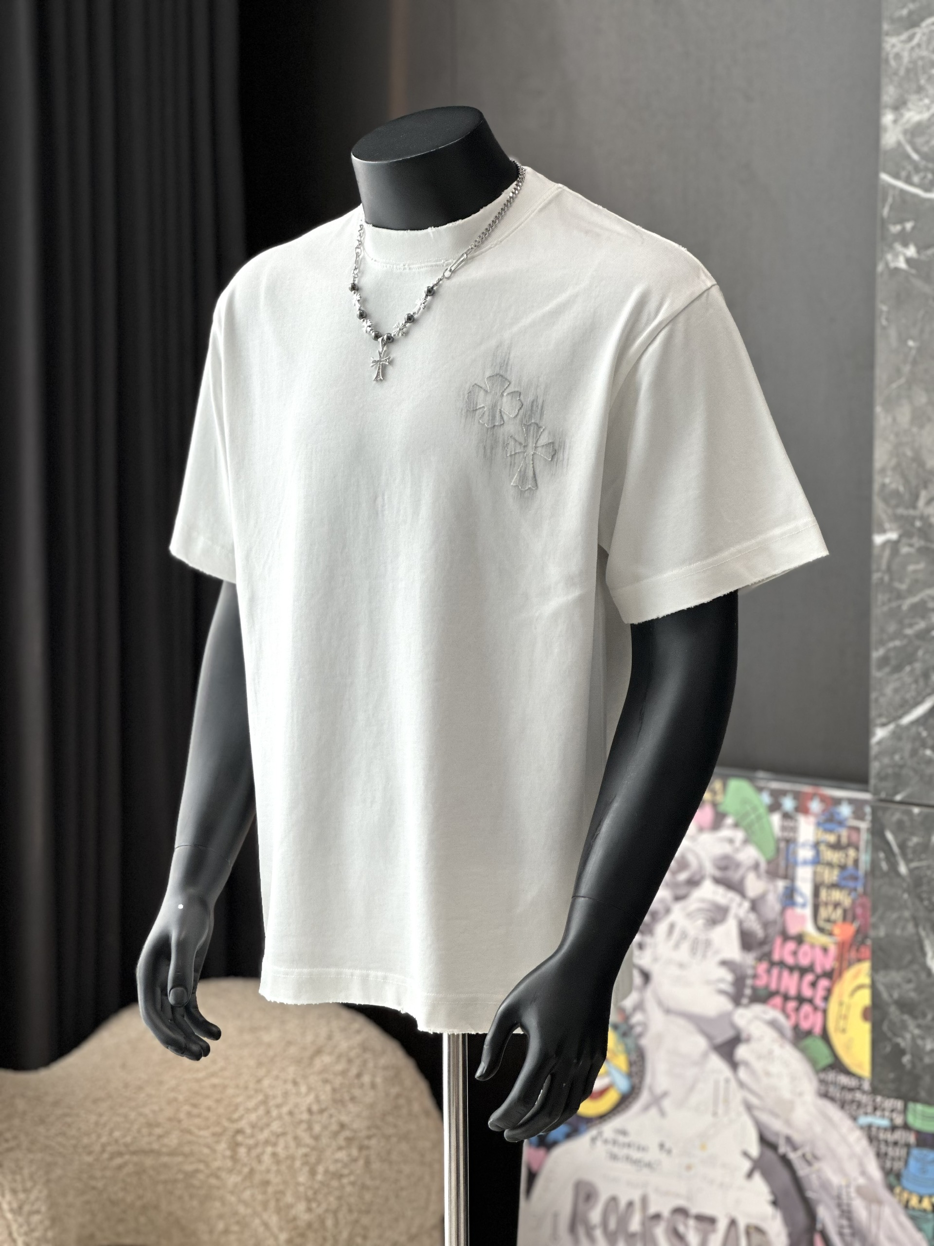 Áo phông T shirt Chrome Heart logo wash chữ thập Like Auth M-XL VTN\TRẮNG