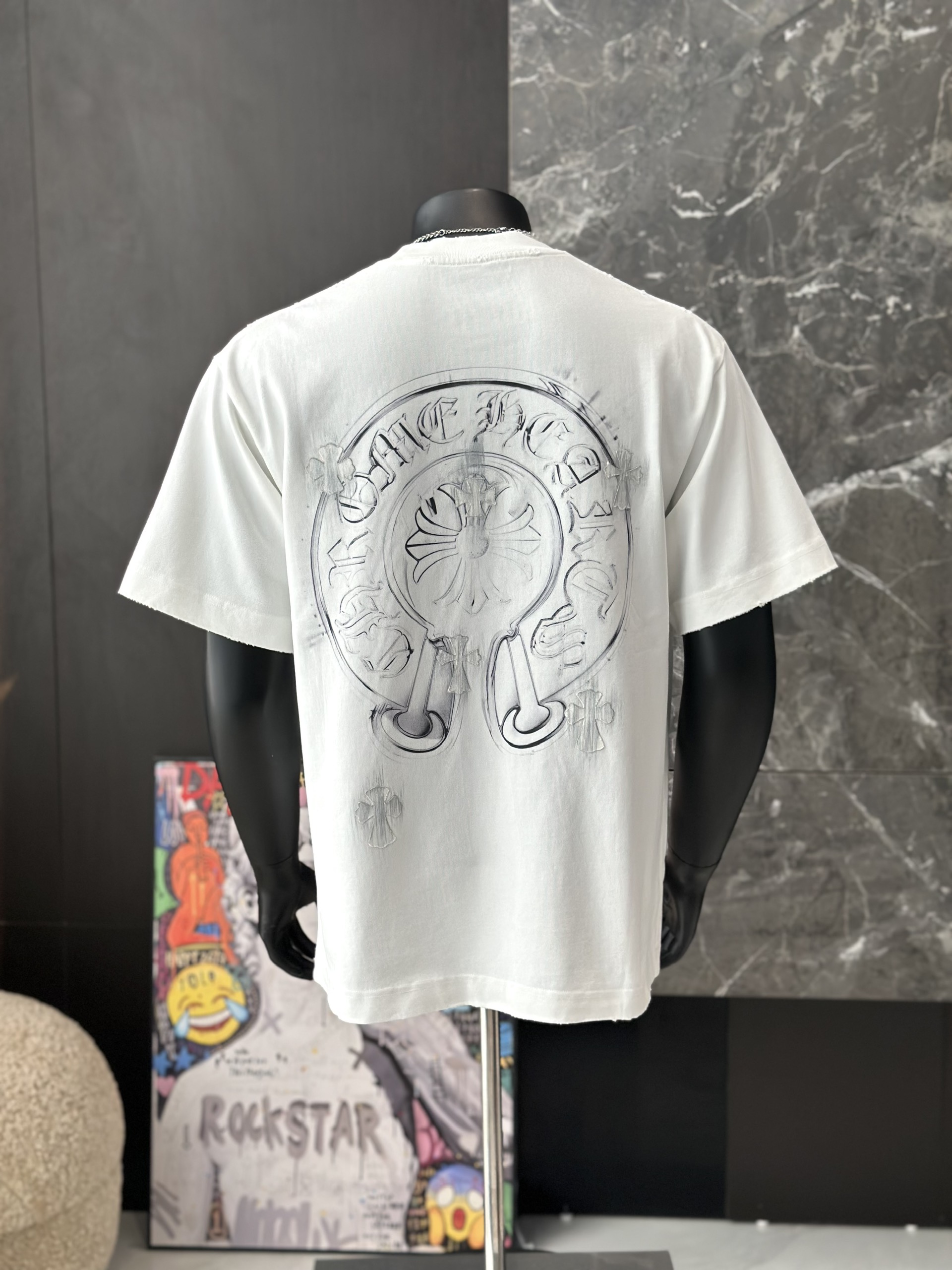 Áo phông T shirt Chrome Heart logo wash chữ thập Like Auth M-XL VTN\TRẮNG