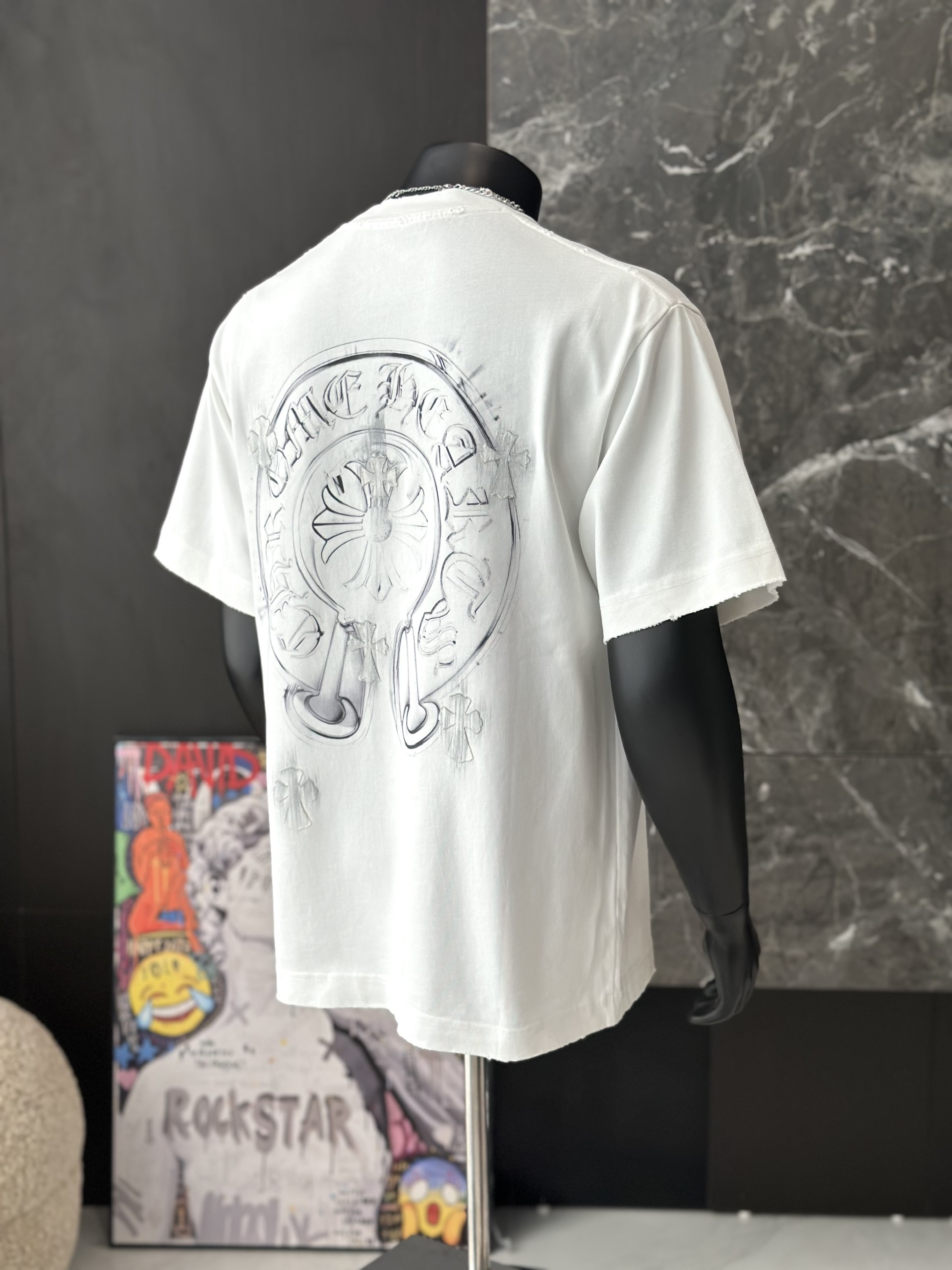 Áo phông T shirt Chrome Heart logo wash chữ thập Like Auth M-XL VTN\TRẮNG