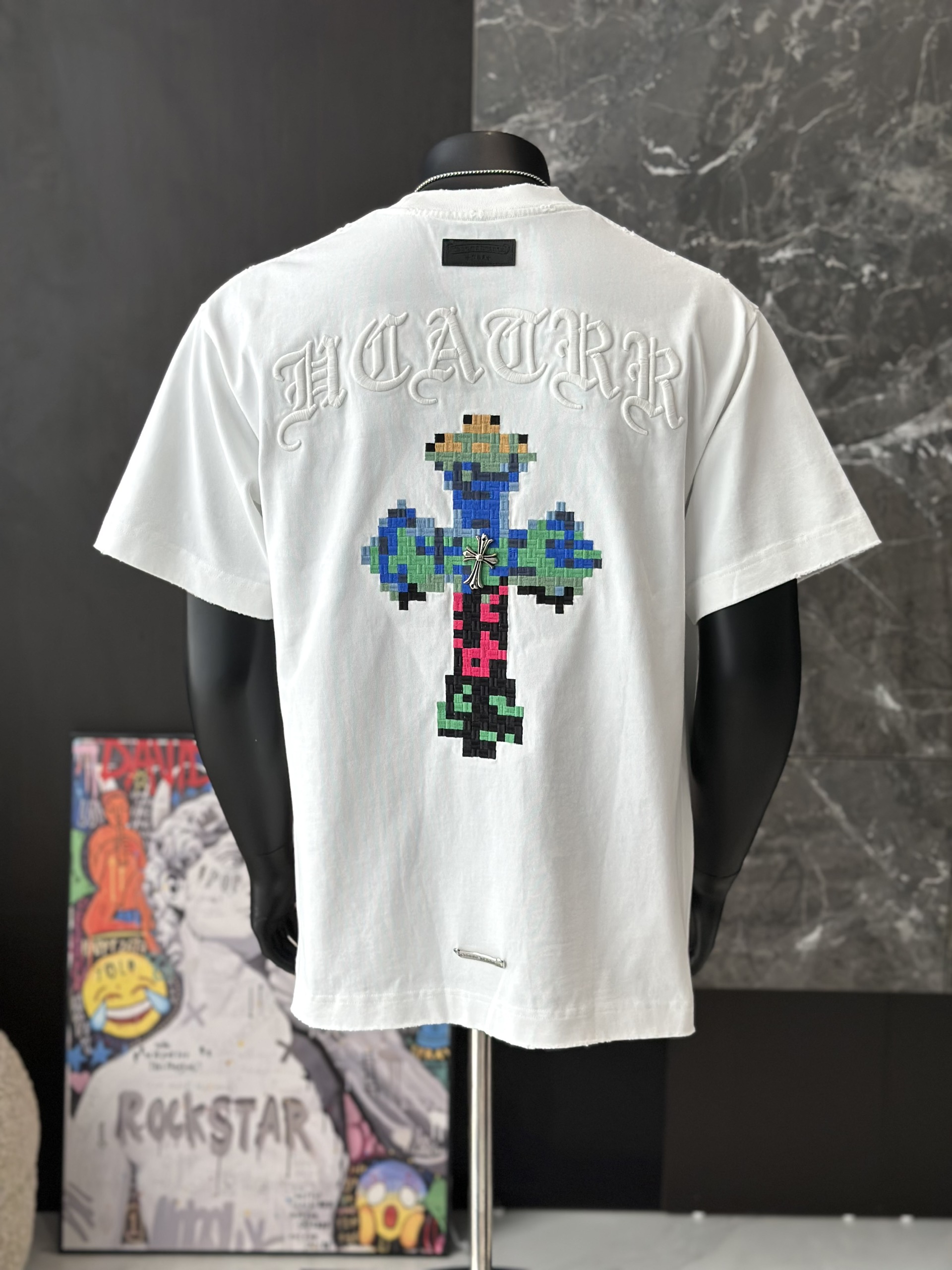 Áo phông T shirt Chrome Heart logo wash chữ thập trước sau Like Auth M-XL VTN\Đen