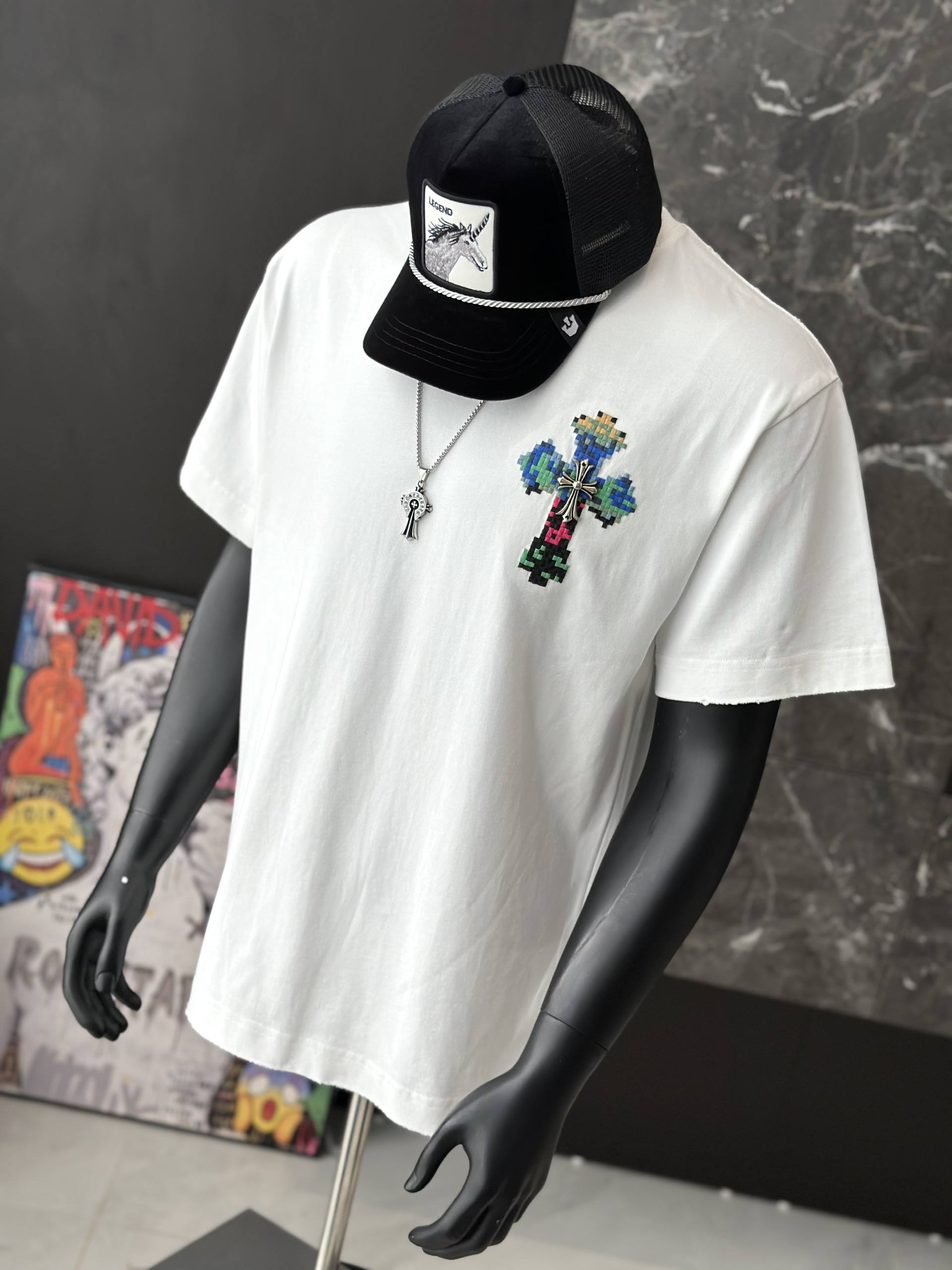 Áo phông T shirt Chrome Heart logo wash chữ thập trước sau Like Auth M-XL VTN\Đen