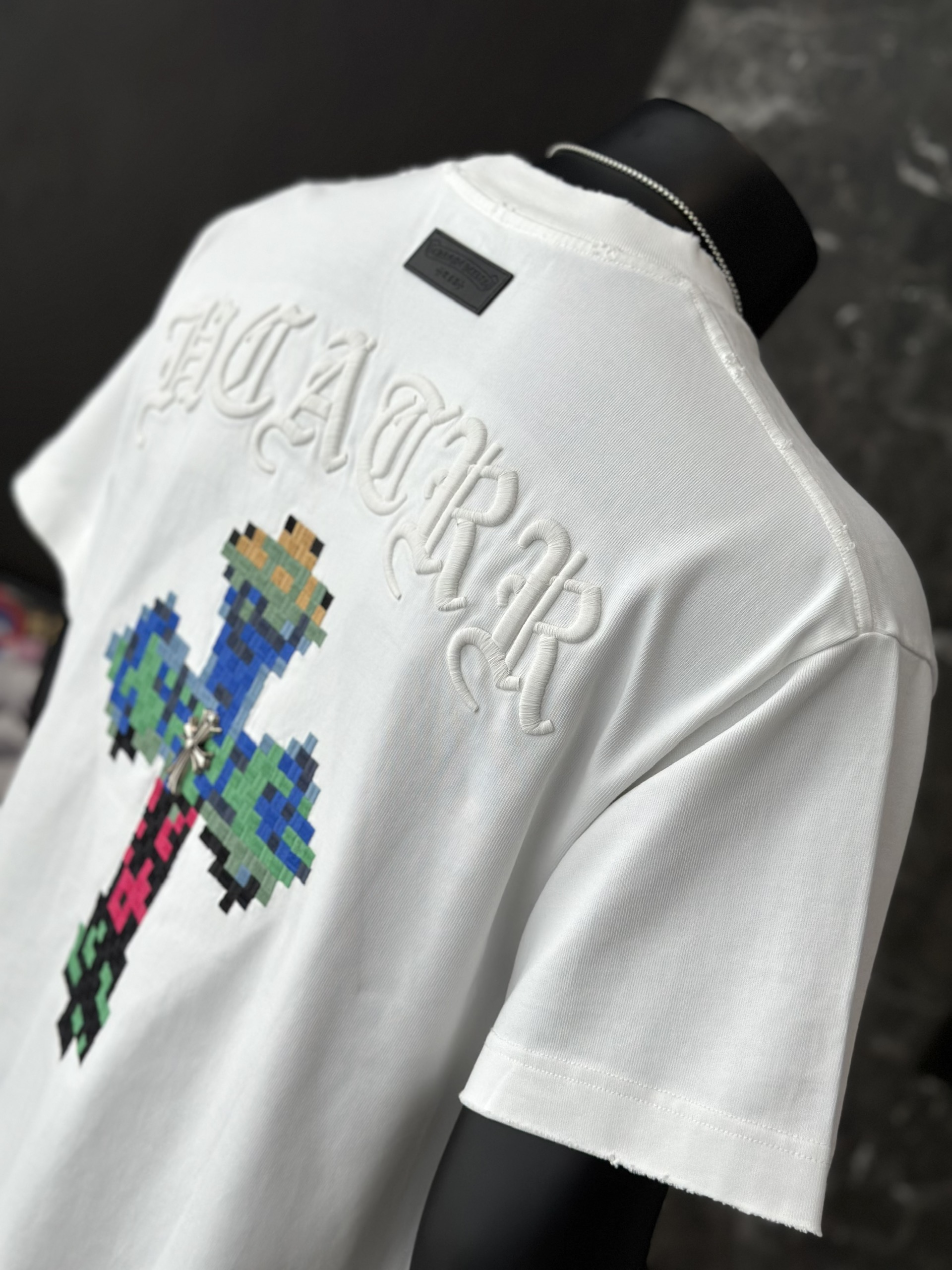 Áo phông T shirt Chrome Heart logo wash chữ thập trước sau Like Auth M-XL VTN\Đen