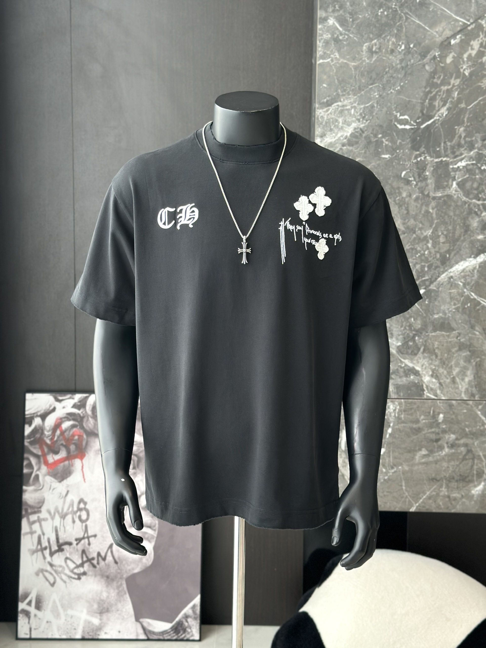 Áo phông T shirt Chrome Heart logo wash trước sau Like Auth M-XL VTN\Đen