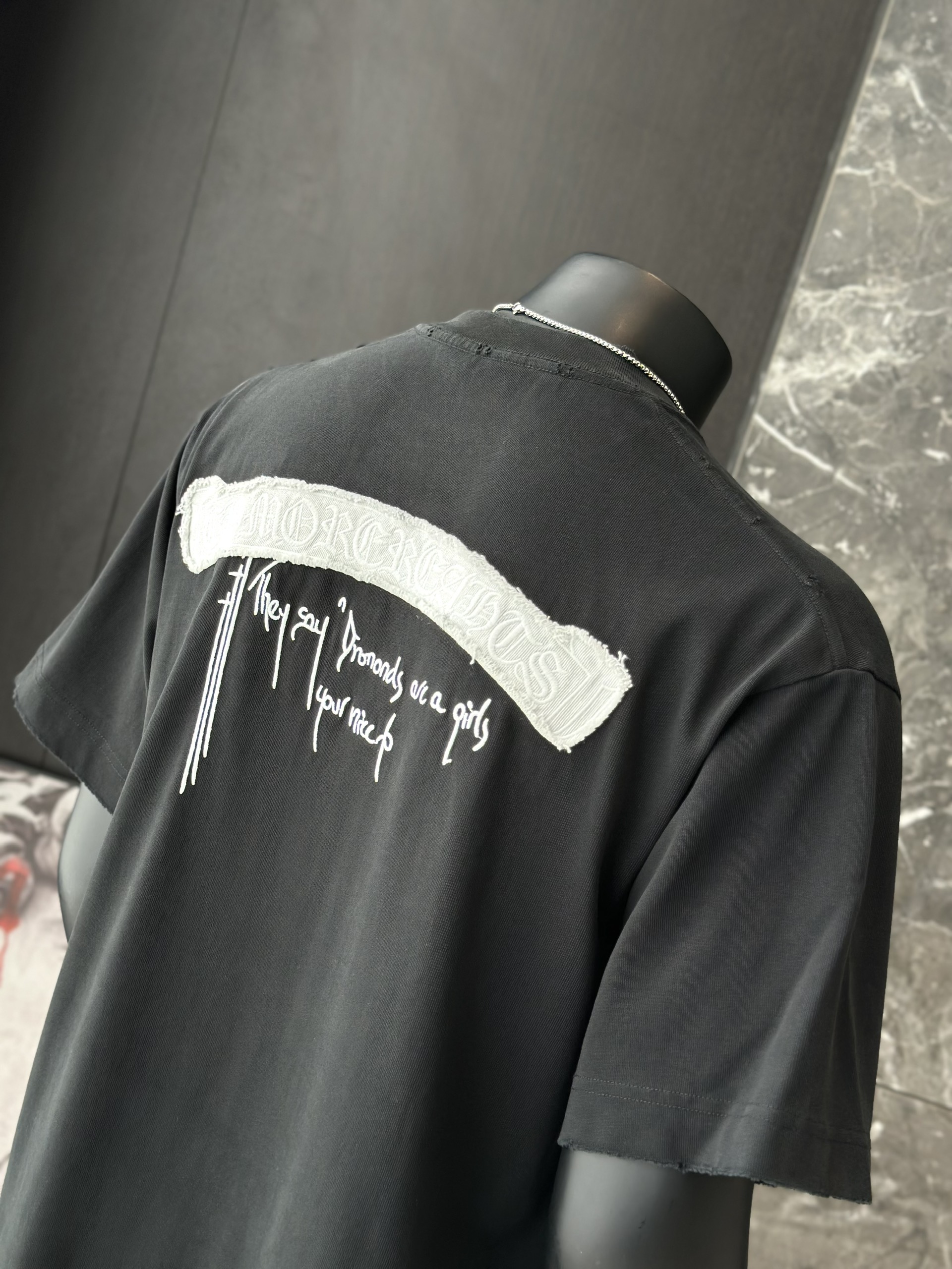 Áo phông T shirt Chrome Heart logo wash trước sau Like Auth M-XL VTN\Đen