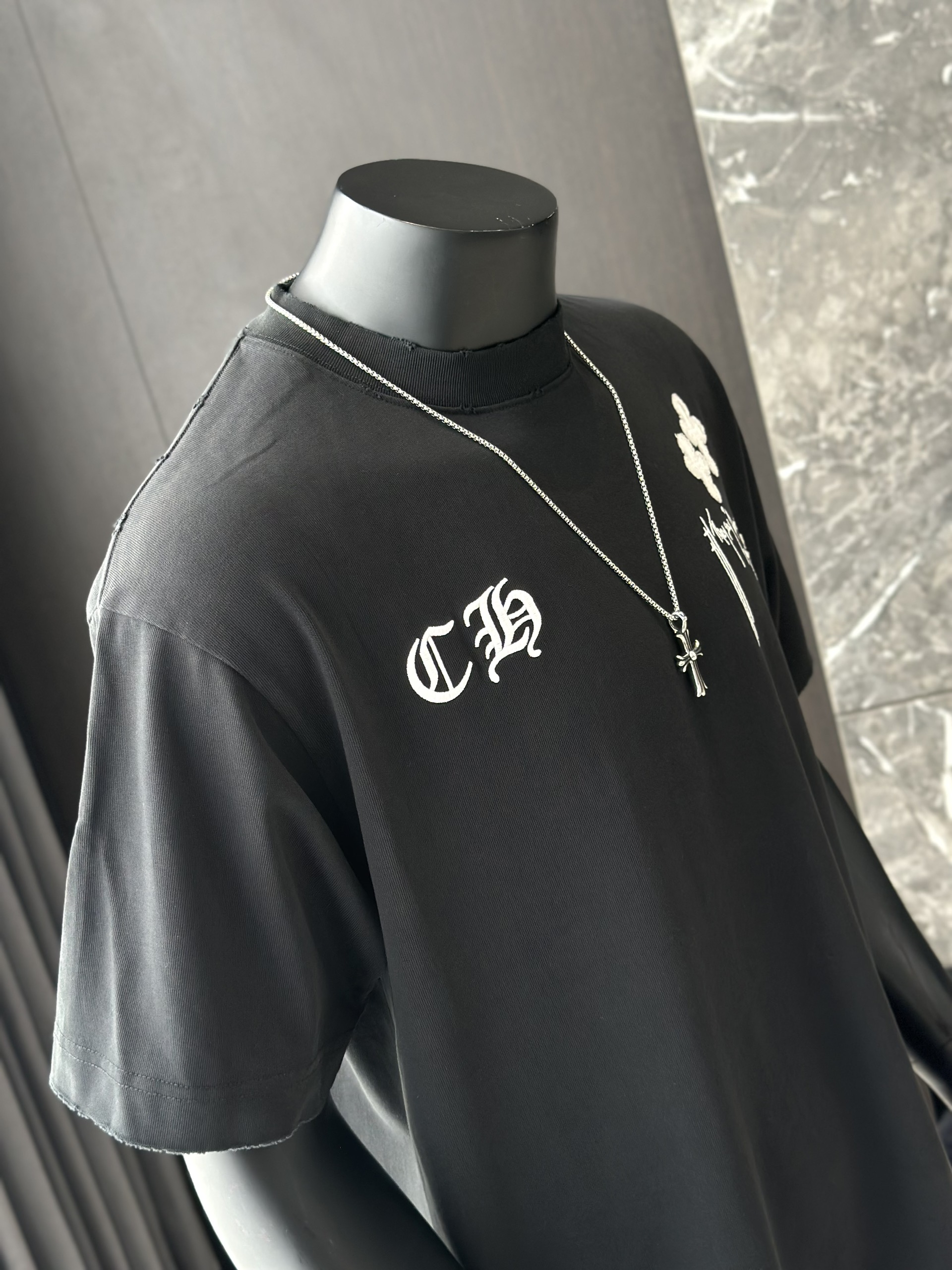Áo phông T shirt Chrome Heart logo wash trước sau Like Auth M-XL VTN\Đen