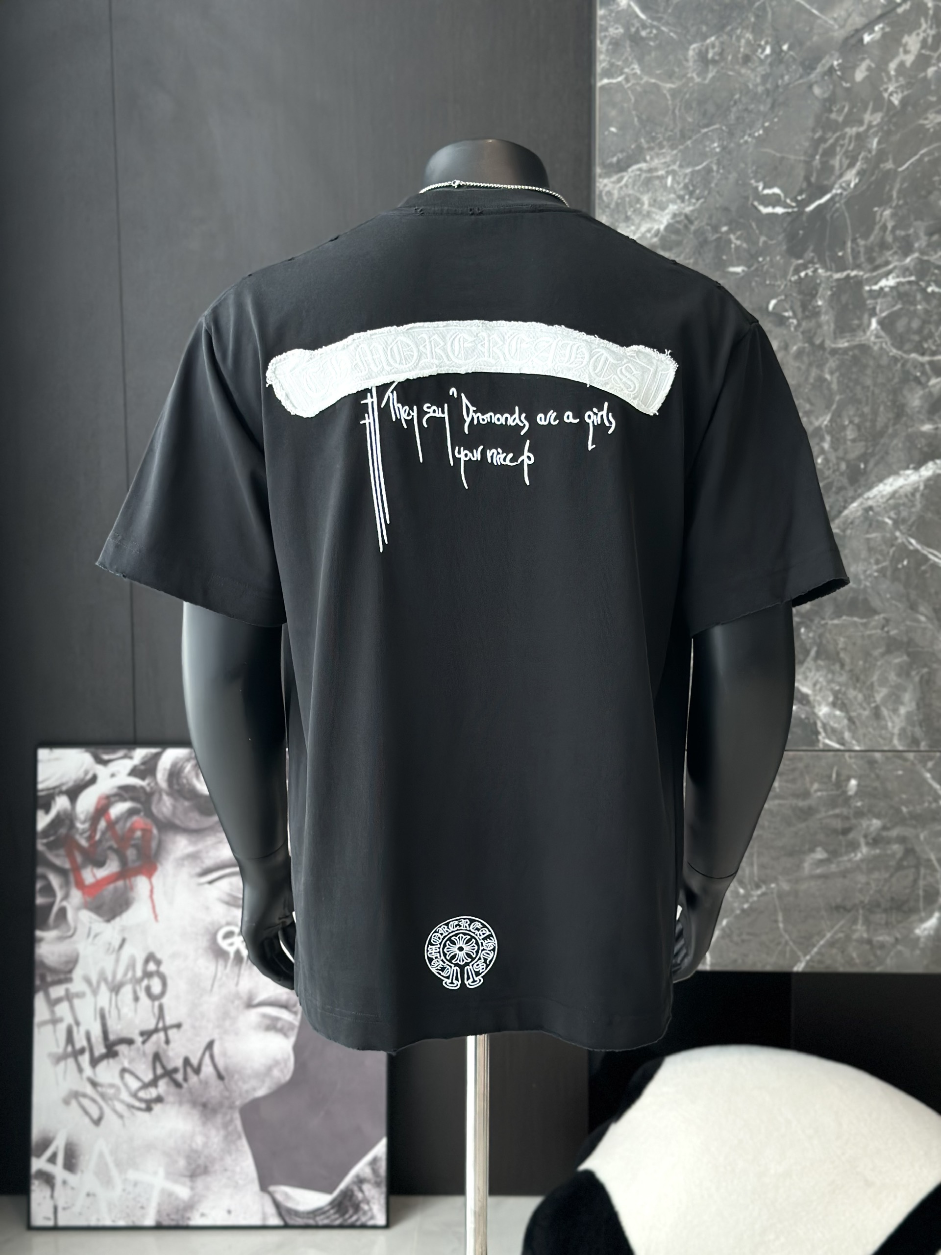 Áo phông T shirt Chrome Heart logo wash trước sau Like Auth M-XL VTN\Đen